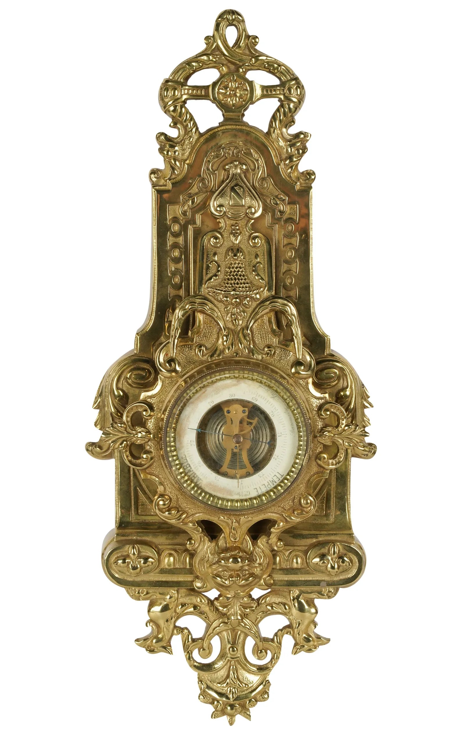 TK5-105: Early 19TH CENTURY FRENCH BRASS ANEROID WALL BAROMETER