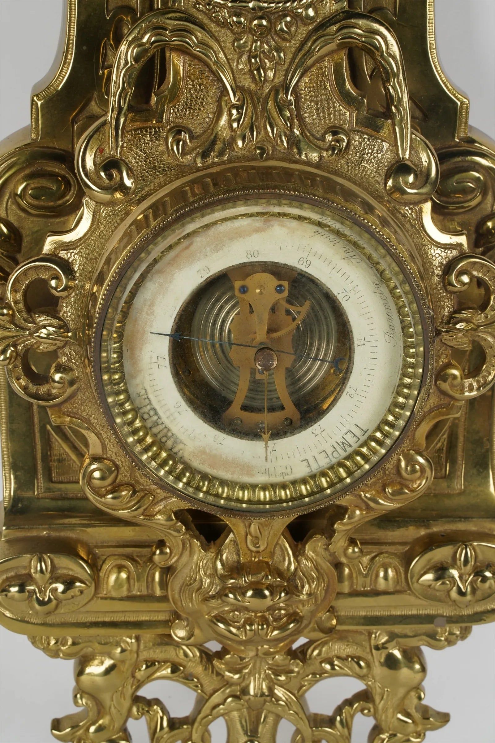 TK5-105: Early 19TH CENTURY FRENCH BRASS ANEROID WALL BAROMETER