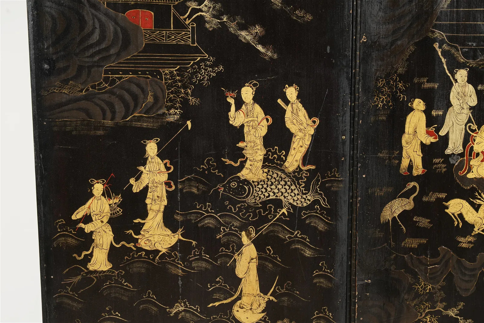 AF10-010: Antique Late 19th Century Chinese 2 Panel Chinoiserie Screen With Figures