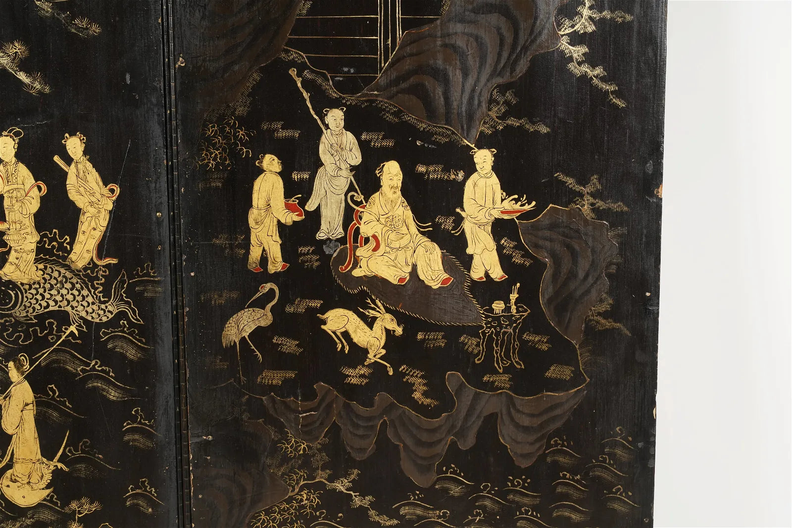 AF10-010: Antique Late 19th Century Chinese 2 Panel Chinoiserie Screen With Figures