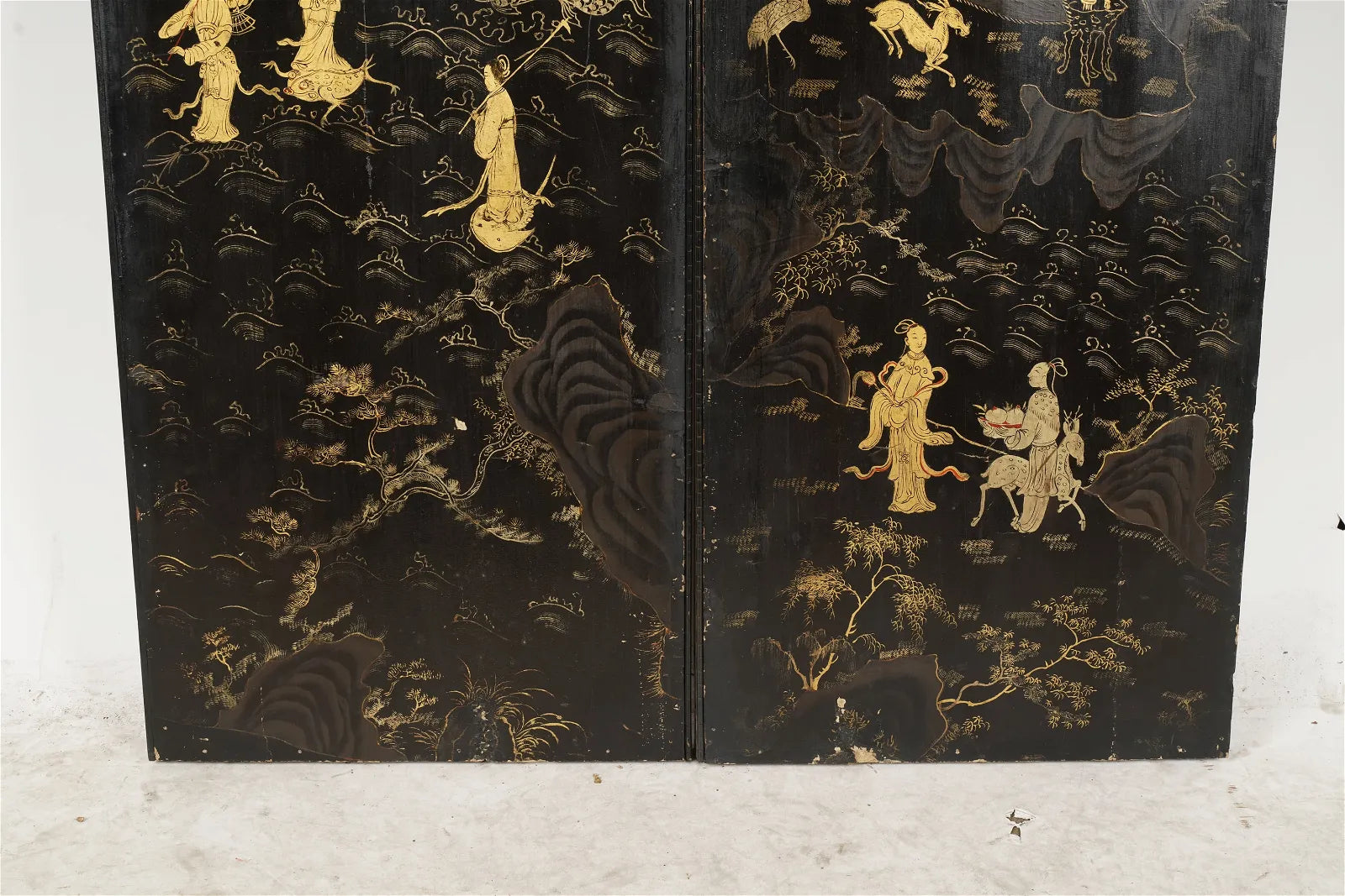 AF10-010: Antique Late 19th Century Chinese 2 Panel Chinoiserie Screen With Figures