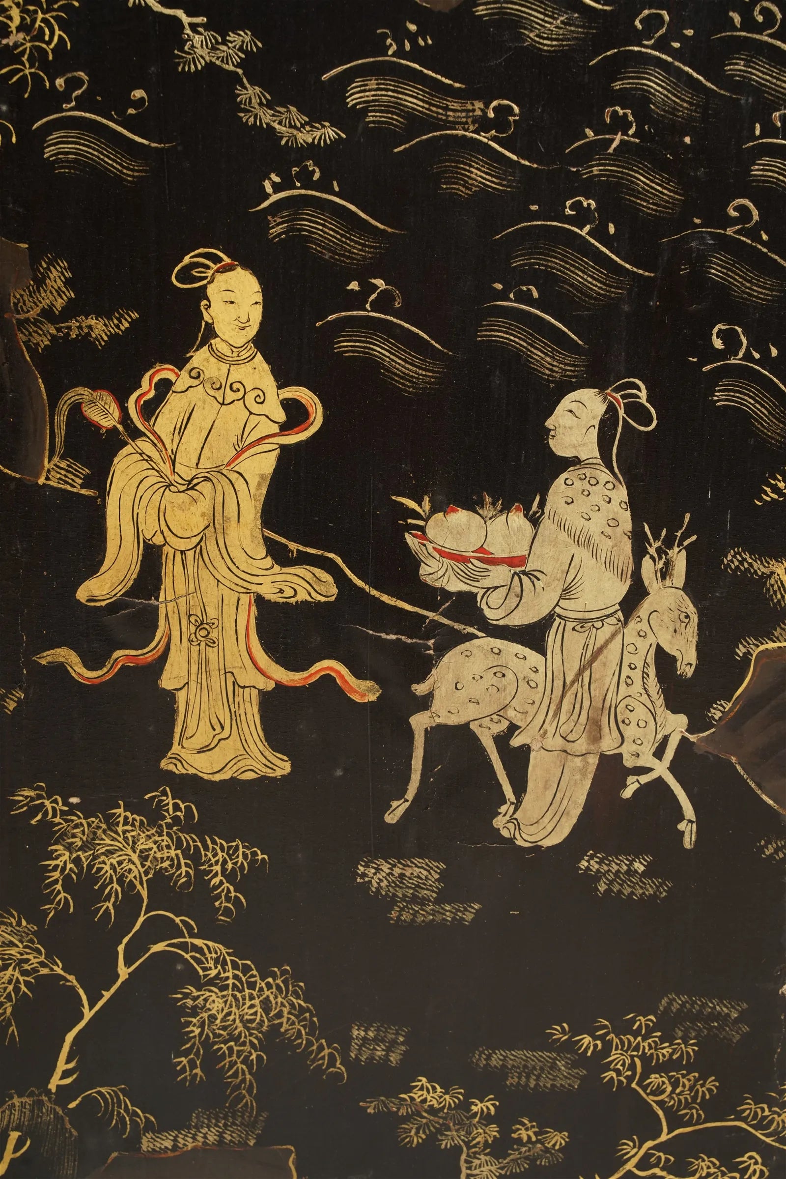 AF10-010: Antique Late 19th Century Chinese 2 Panel Chinoiserie Screen With Figures