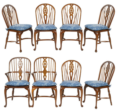 Set of 8 Late 20th Century Oak Bow Back and Sack Back Windsor Chairs | Work of Man