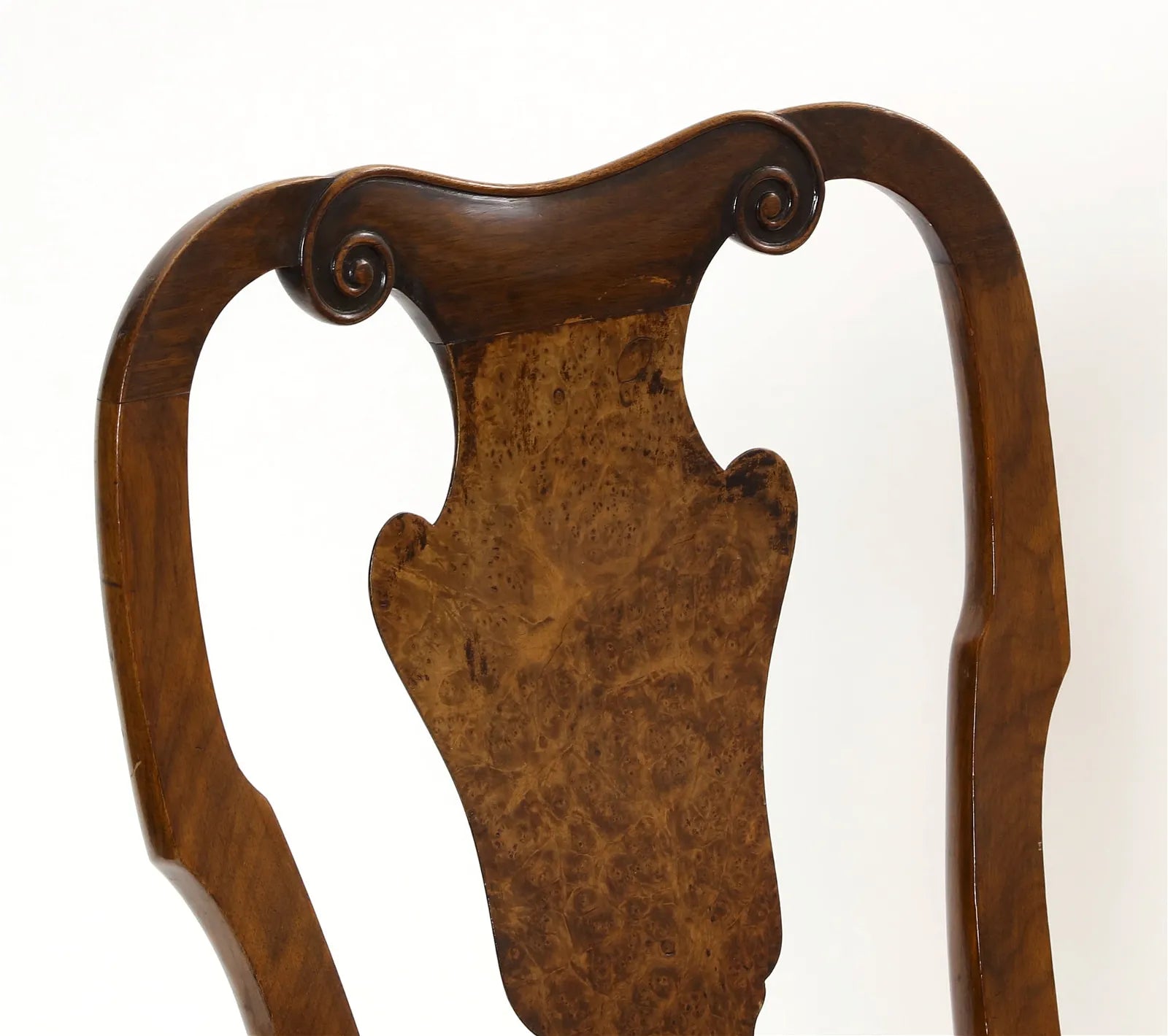 AF2-271: Antique Set of 6 Late 19th Century English Waring & Gallows Queen Anne Style Walnut & Burl Walnut Dining Chairs