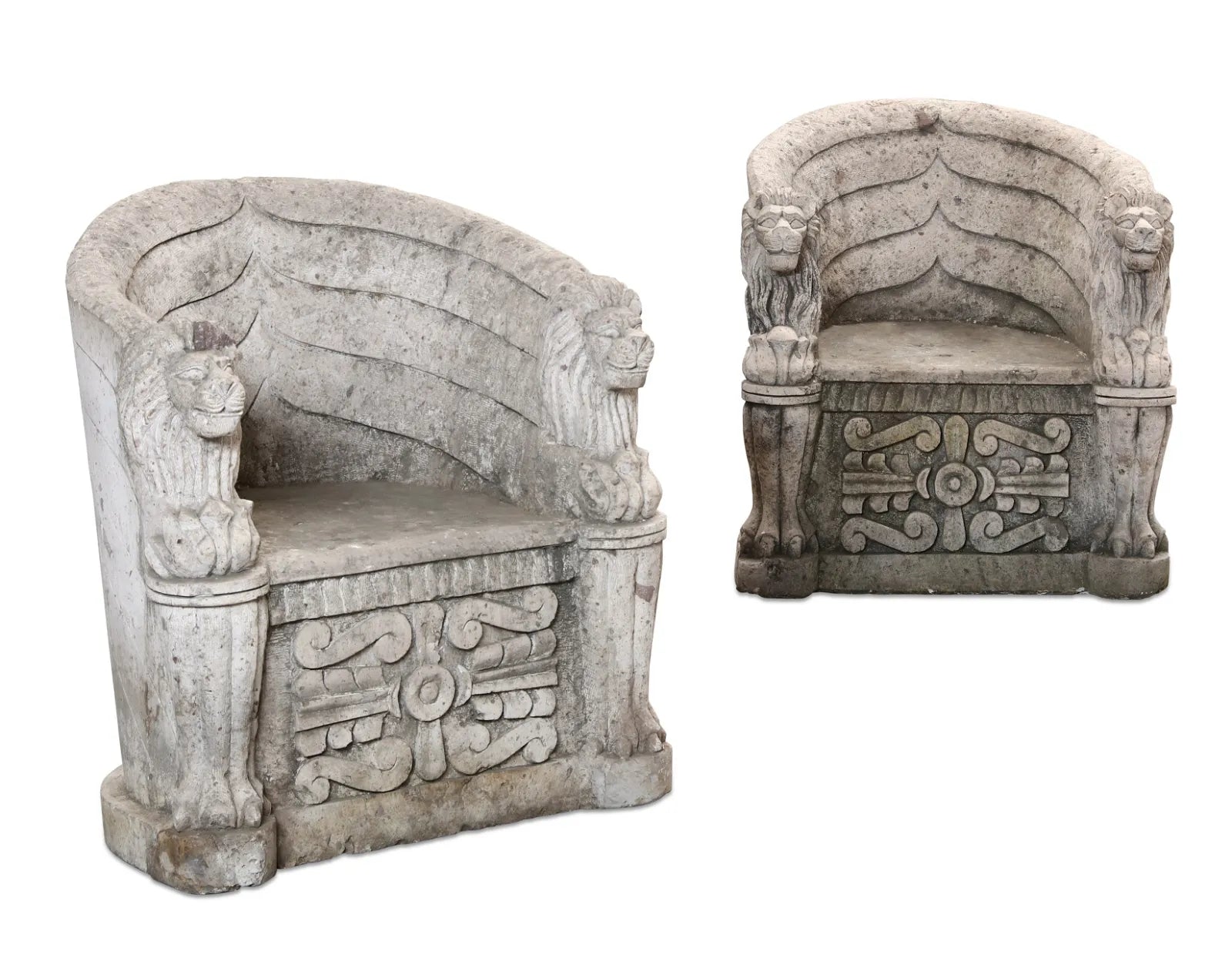 AA4-004: Pair of Elizabethan Style Carved Limestone Garden Seats