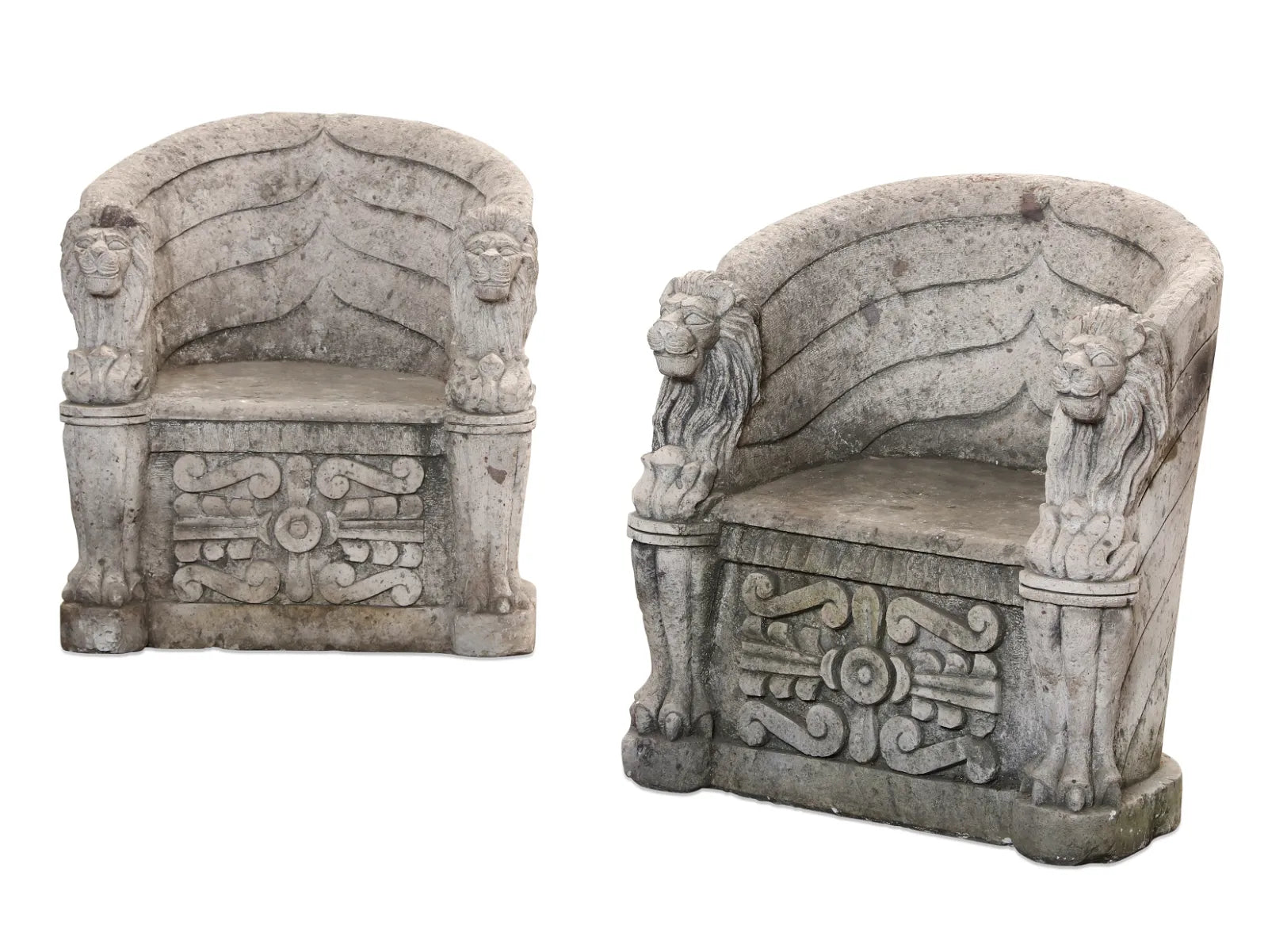 AA4-004: Pair of Elizabethan Style Carved Limestone Garden Seats
