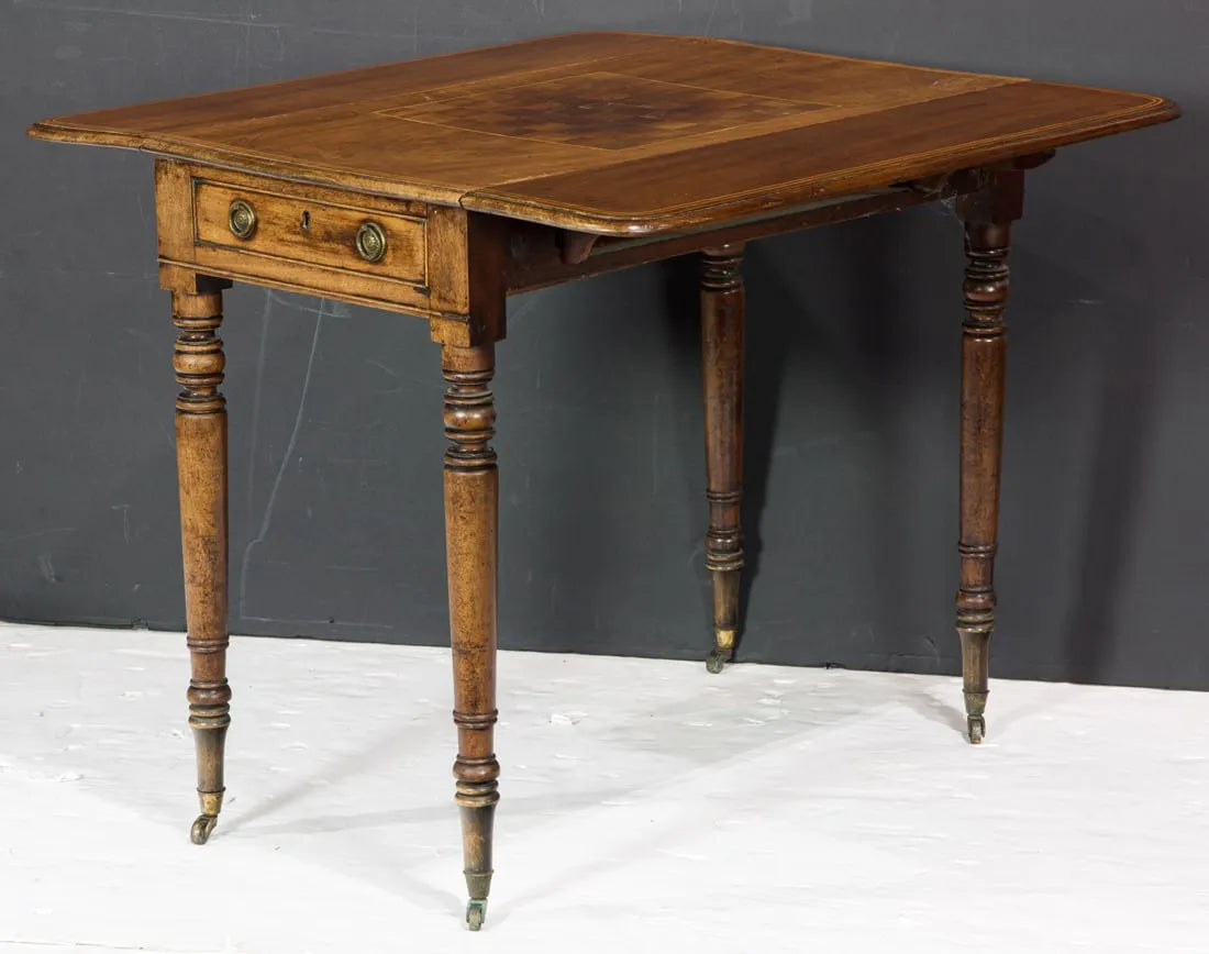 AF1-017:  Antique Period American Federal Mahogany Inlay Drop Leaf Games Table Circa 1800