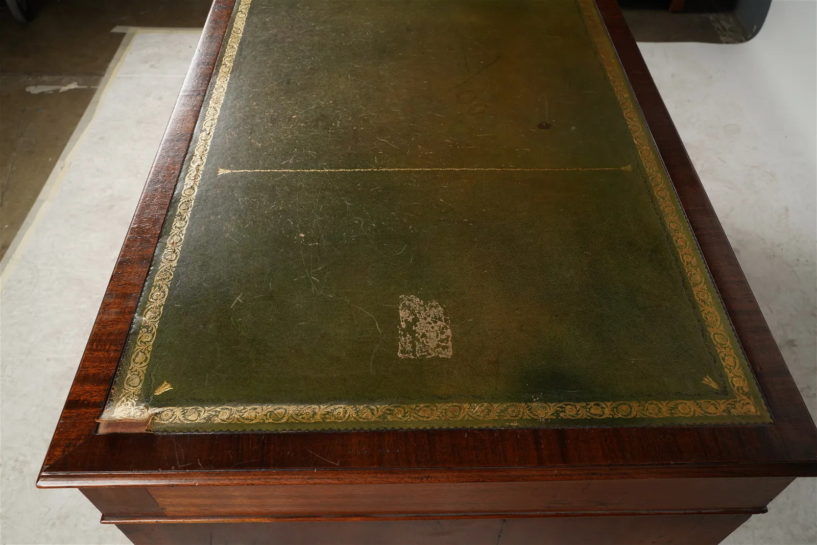 AF5-019: Restored Antique Mid 19th Century English Georgian Style  Mahogany Pedestal Desk W/ Leather Inset Top
