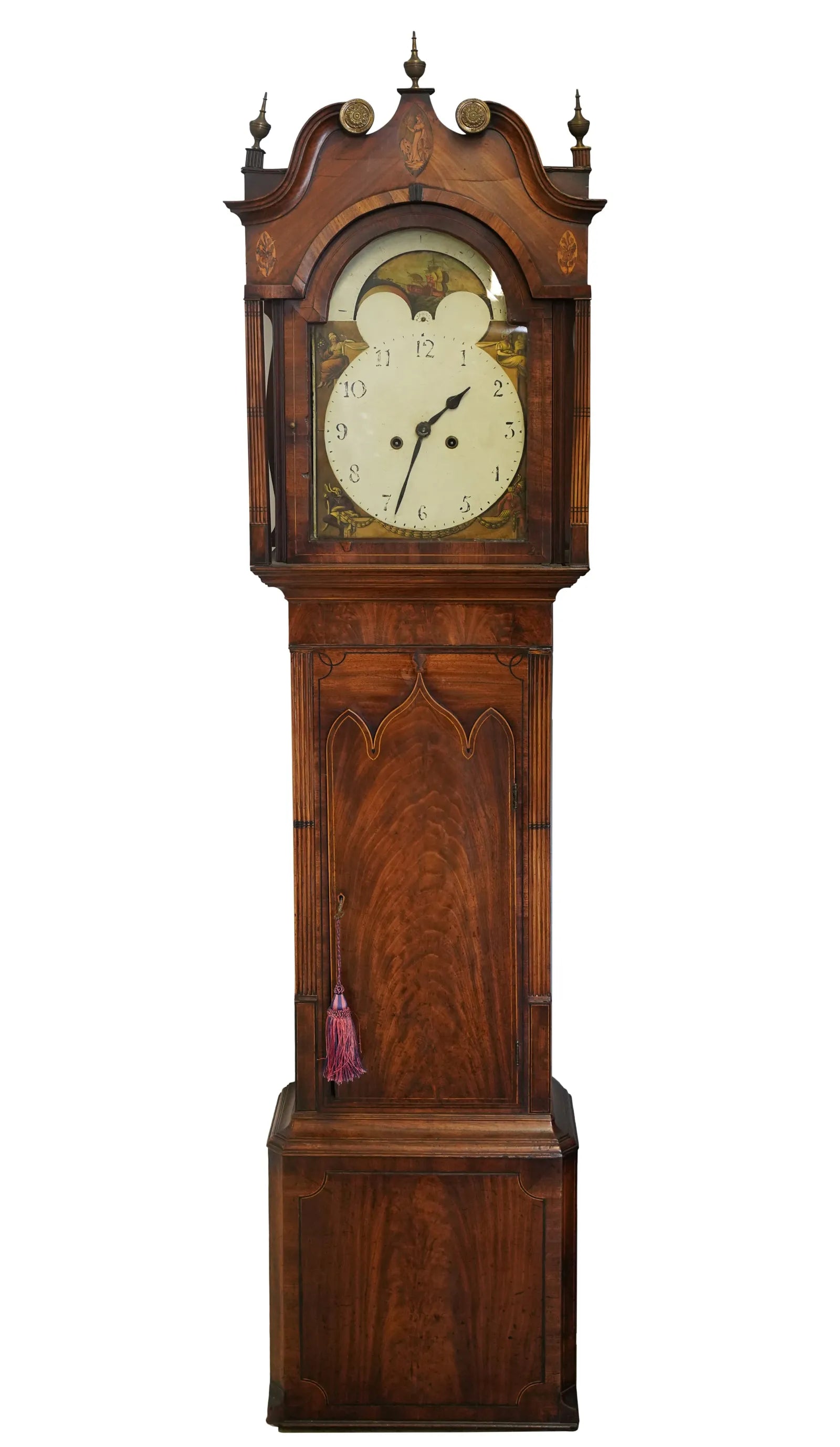 TK1-041: Late 18th Century English Gothic Style Mahogany Tall Case Clock