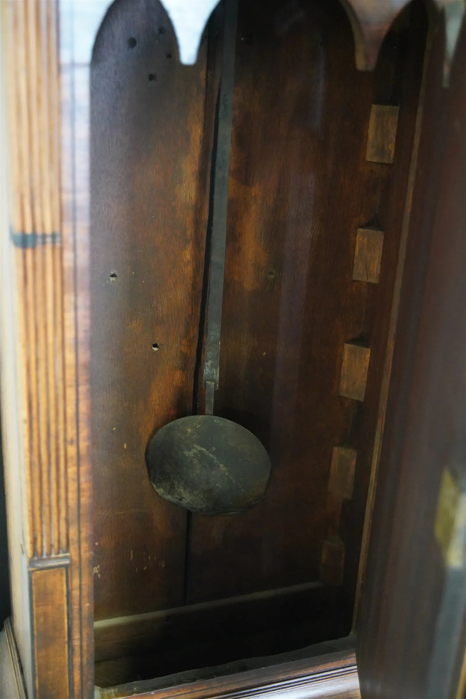 TK1-041: Late 18th Century English Gothic Style Mahogany Tall Case Clock