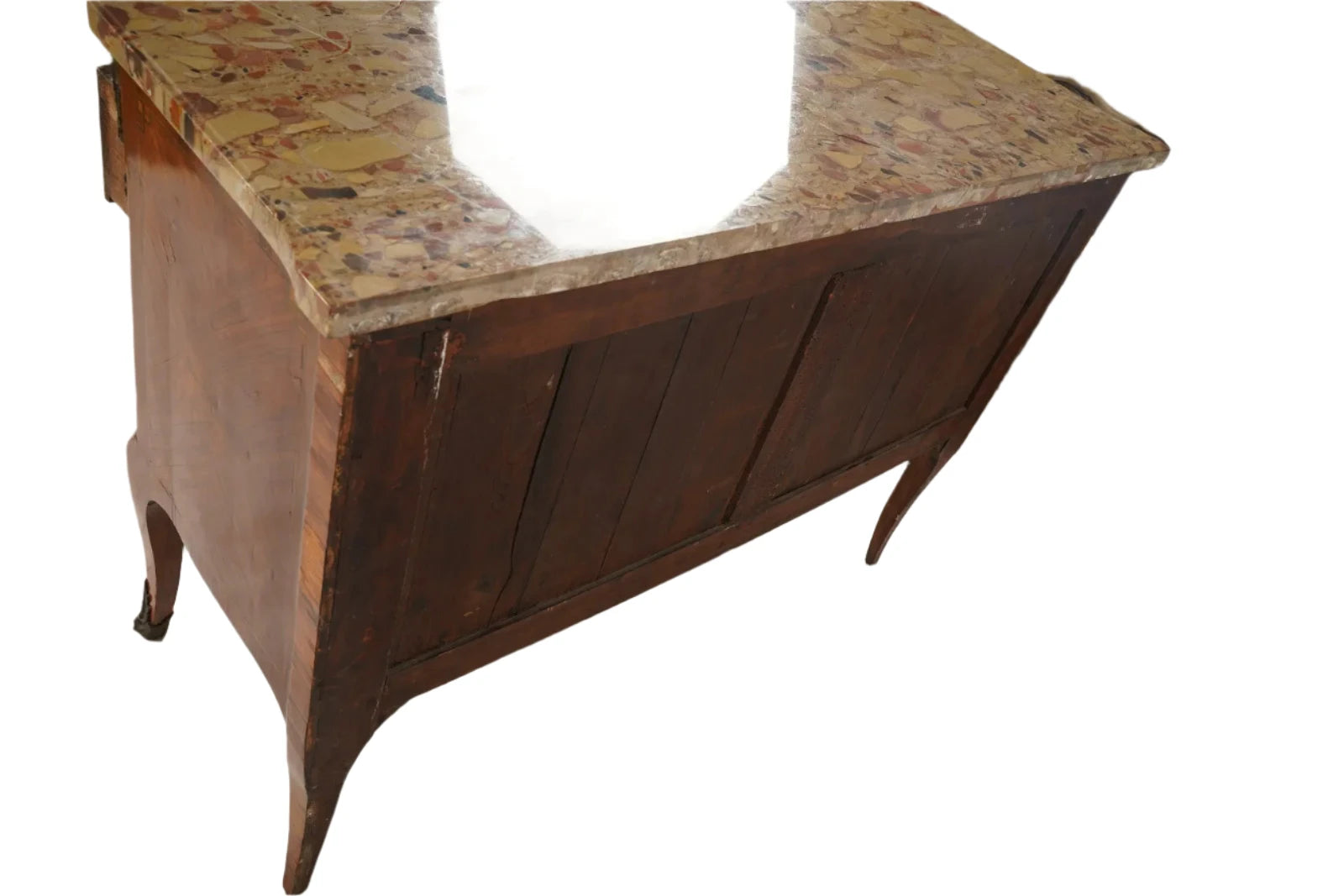 AF4-103: Antique Late 18th Century French Louis XV Parquetry Commode With Breche D'Alep Marble Top