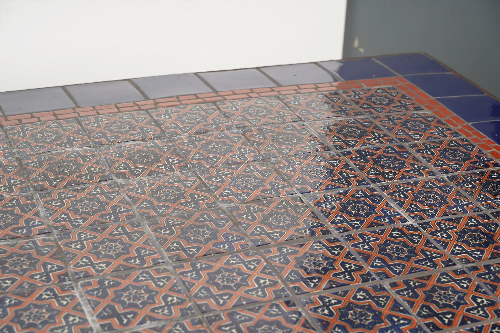 AF1-374:  Vintage Late 20th Century Iron & Tile Dining Tile Featuring Hand Made Tunisian Tiles