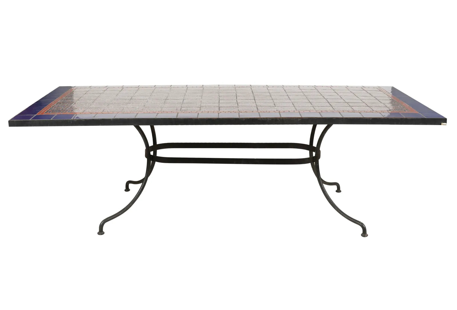 AF1-374:  Vintage Late 20th Century Iron & Tile Dining Tile Featuring Hand Made Tunisian Tiles