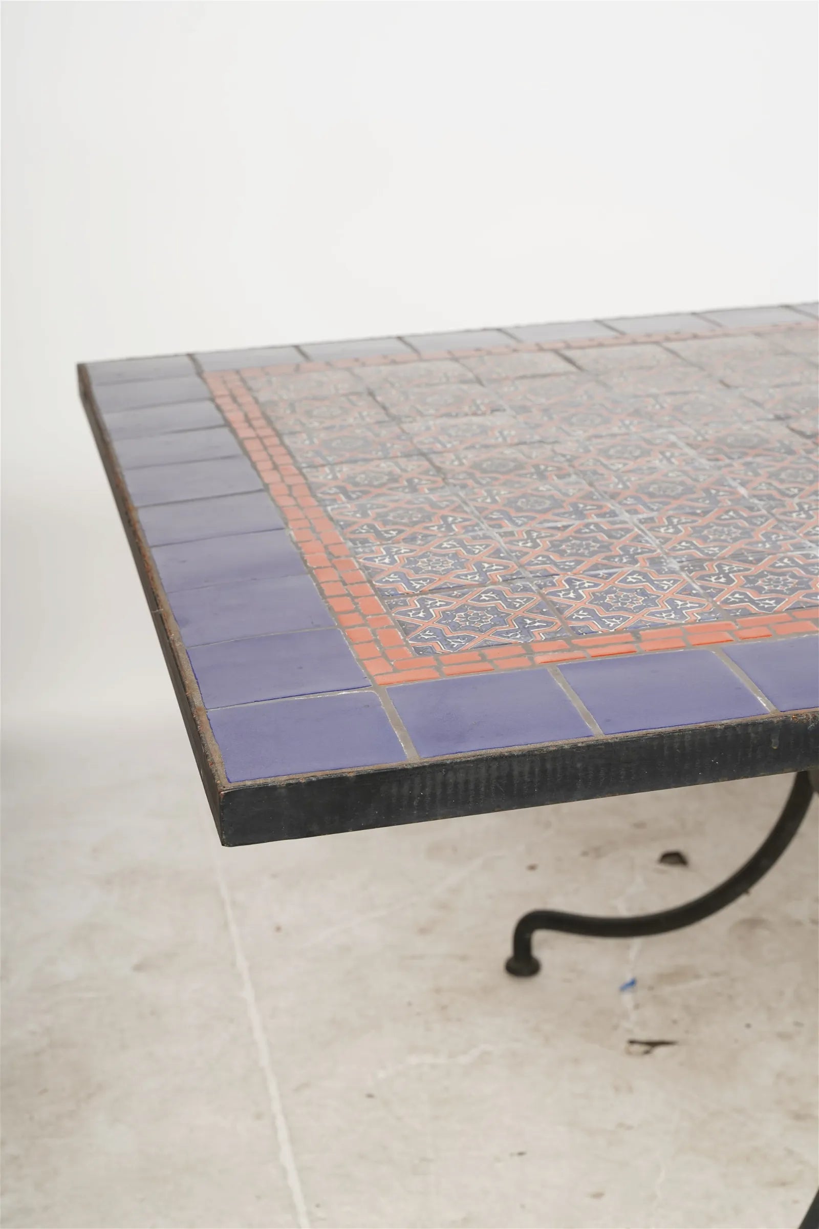 AF1-374:  Vintage Late 20th Century Iron & Tile Dining Tile Featuring Hand Made Tunisian Tiles