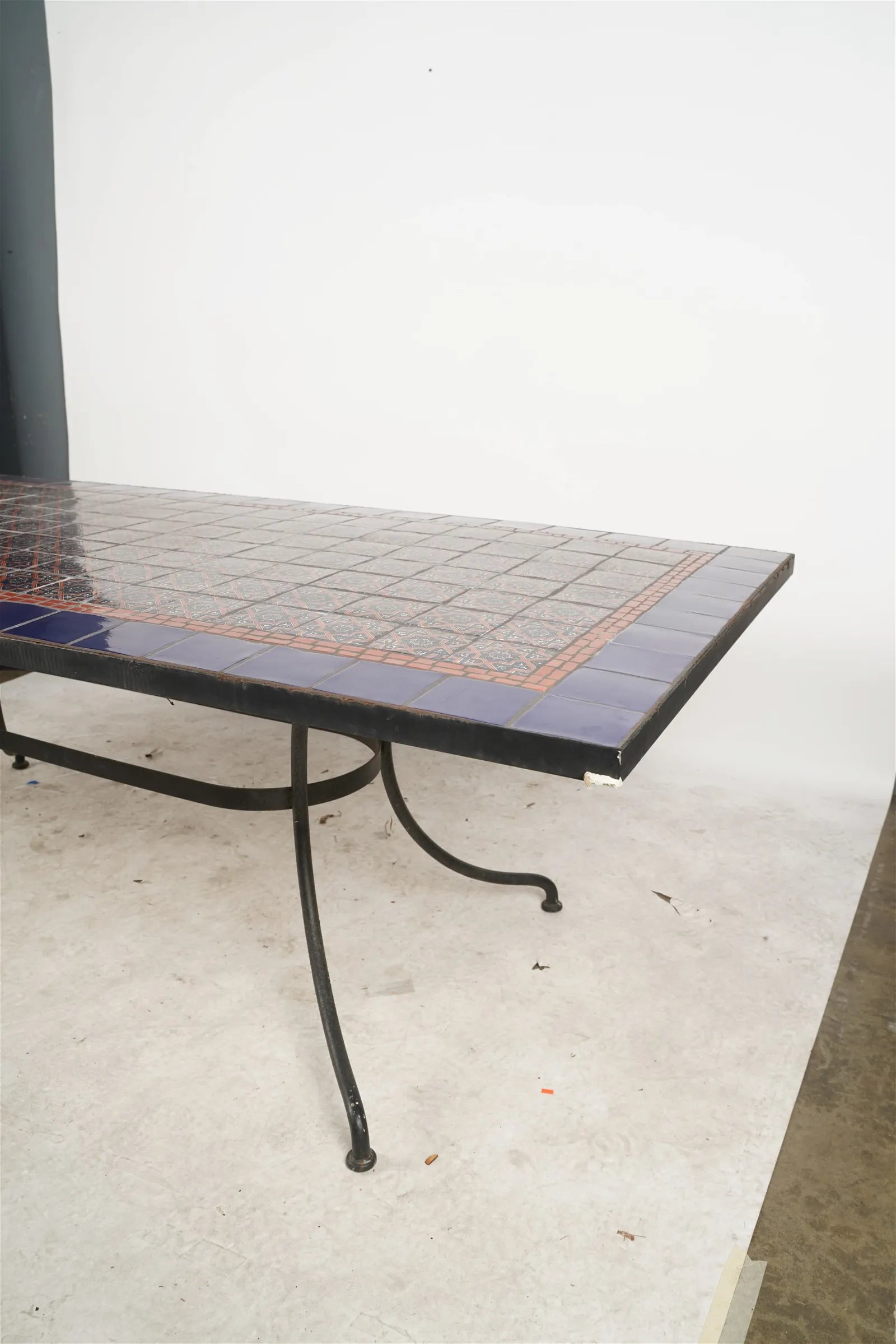 AF1-374:  Vintage Late 20th Century Iron & Tile Dining Tile Featuring Hand Made Tunisian Tiles
