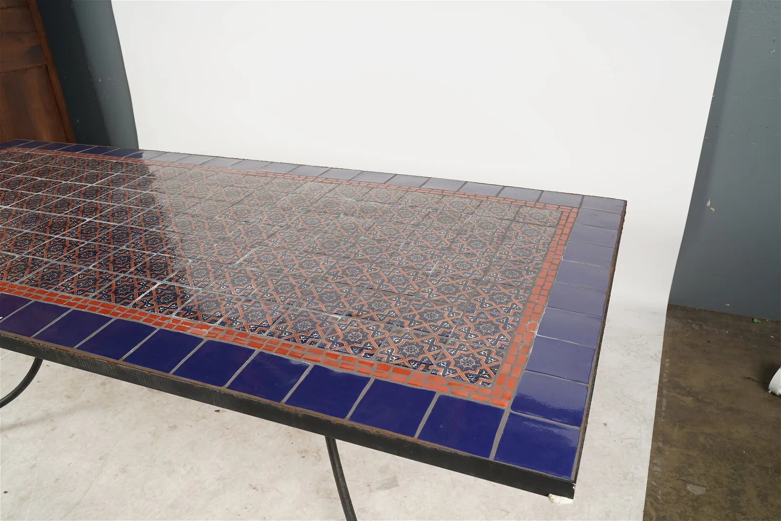 AF1-374:  Vintage Late 20th Century Iron & Tile Dining Tile Featuring Hand Made Tunisian Tiles