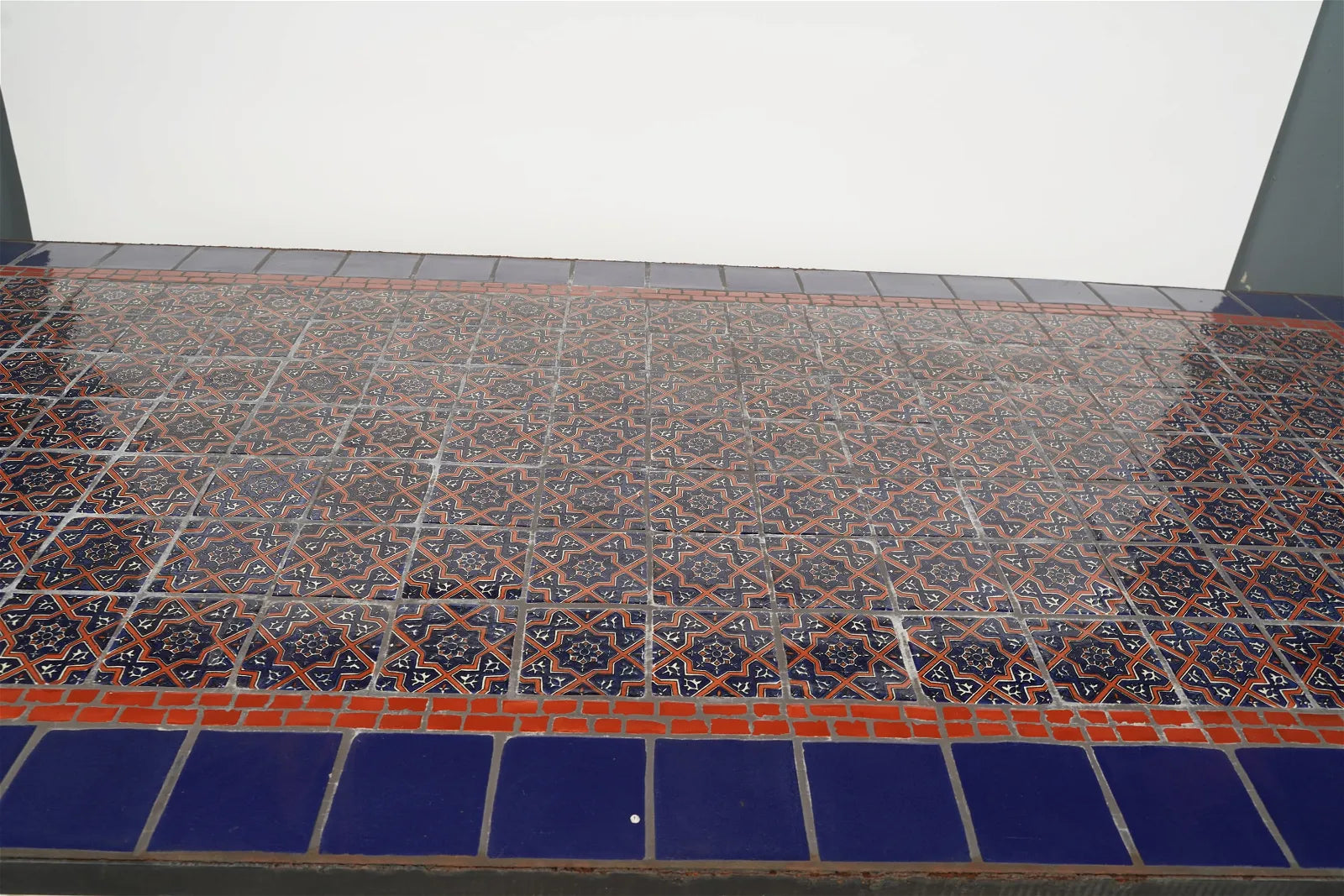 AF1-374:  Vintage Late 20th Century Iron & Tile Dining Tile Featuring Hand Made Tunisian Tiles