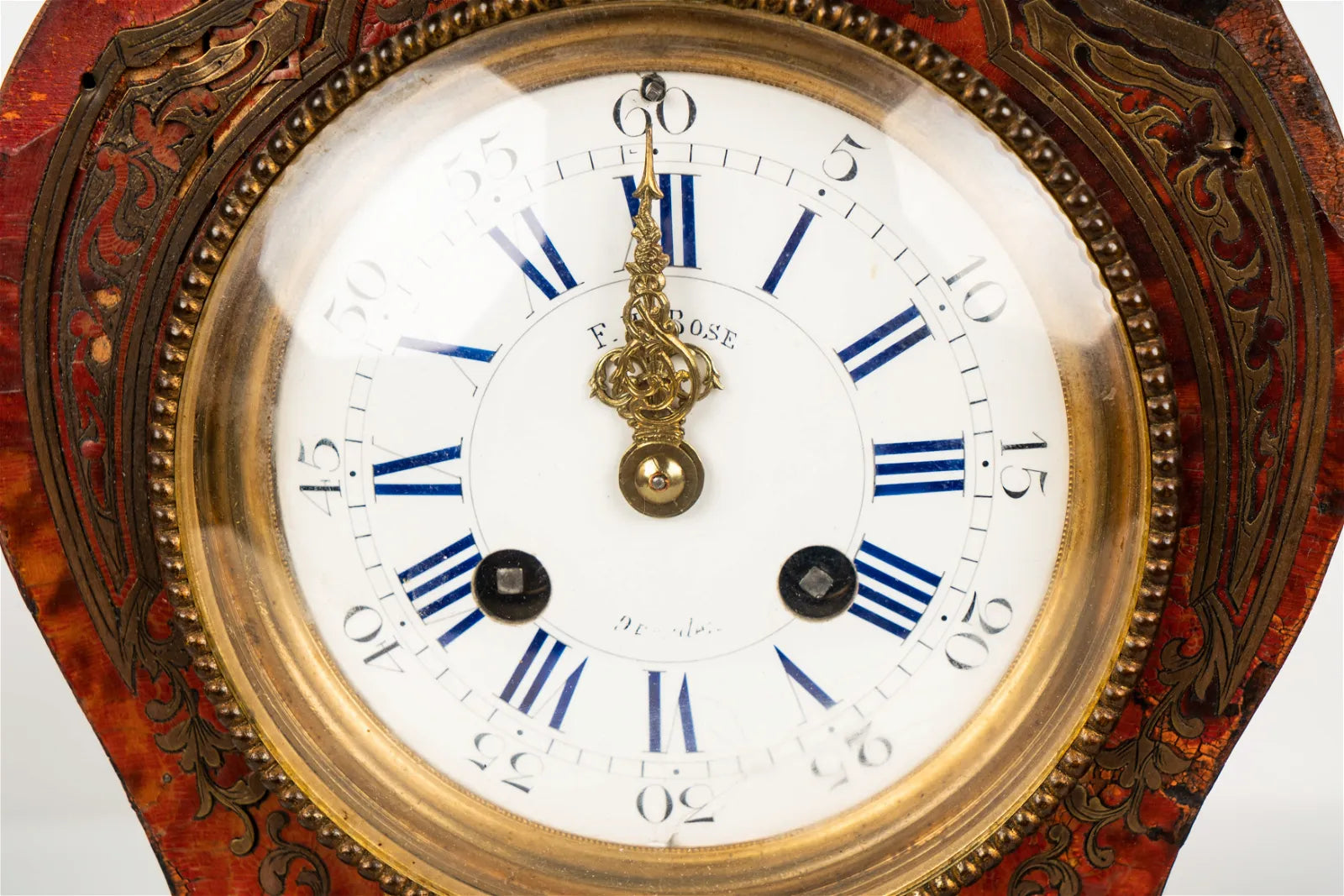 TK2-040: Early19th Century French Louis XV Style Mantle Clock With Boulle Inlay Case