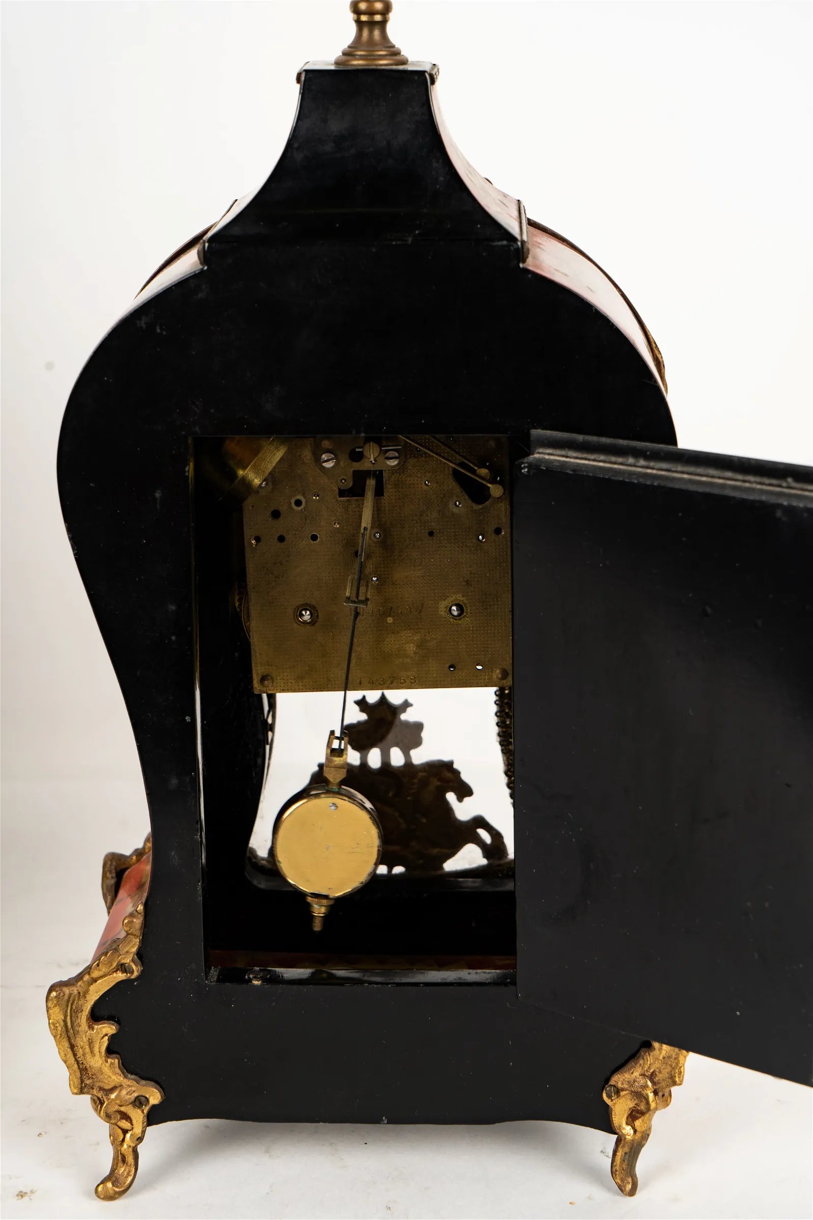 TK2-050: Early19th Century French Louis XV Style Mantle Clock With Boulle Inlay Case