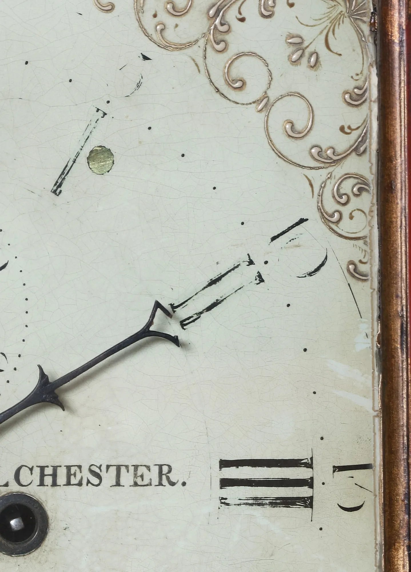 TK1-040: Early 19th Century English George II Red & Gilt Japanned Tall Case Clock - William Wire, Colchester