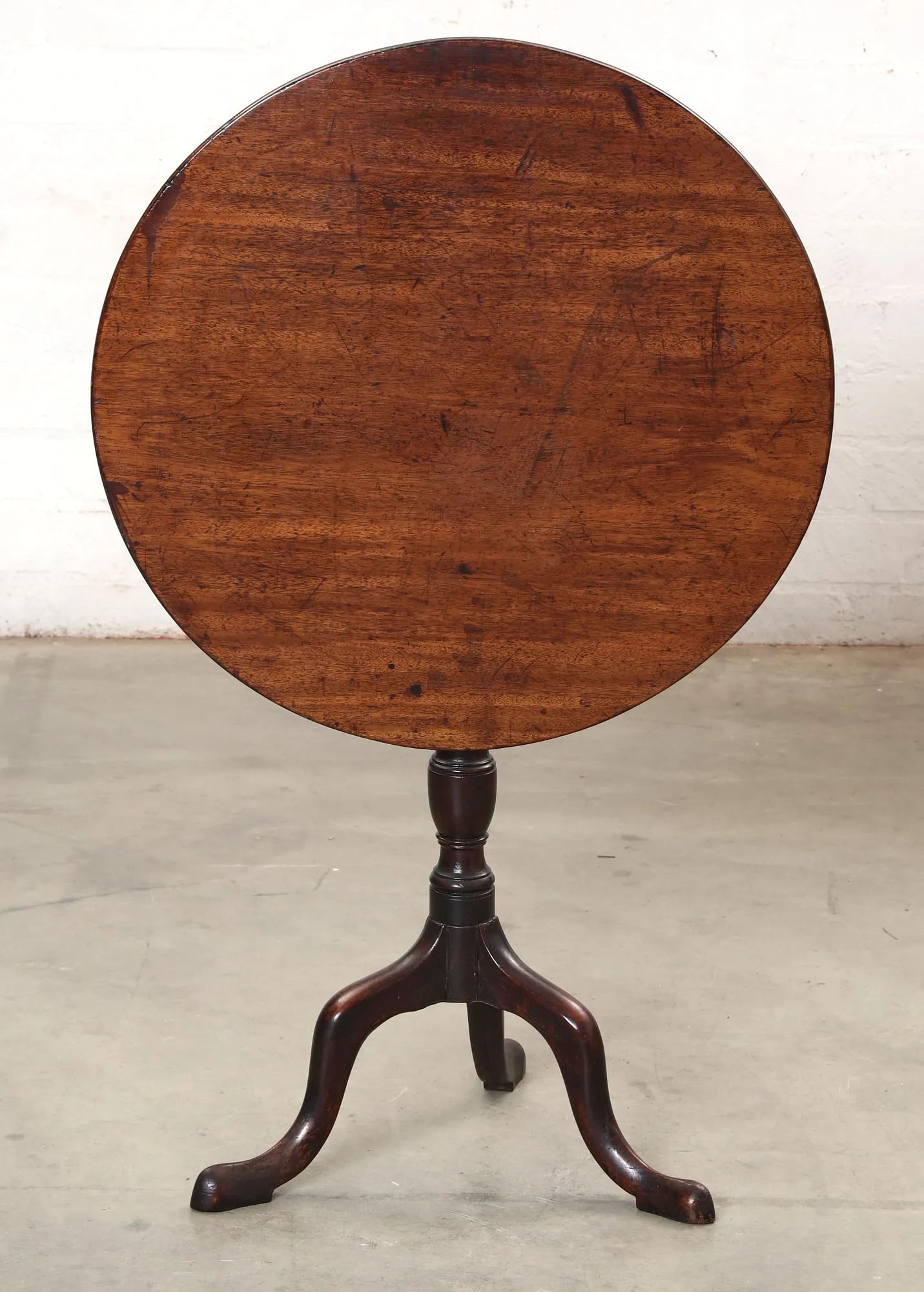 AF1-095:  Antique Late 18th English George III Mahogany Tilt Top Tripod Table