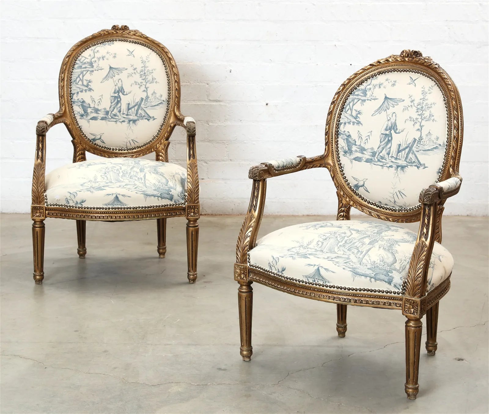 AF2-405: Antique Pair of Late 19th Century Louis XVI Style Giltwood Fauteuils