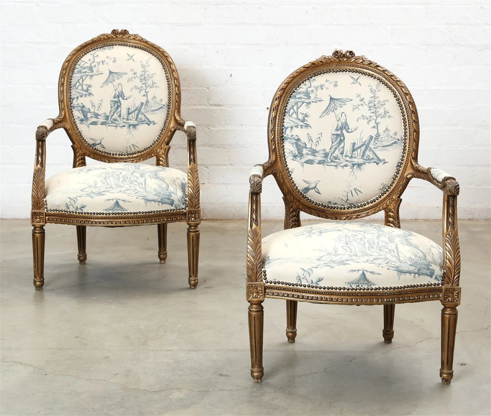 AF2-405: Antique Pair of Late 19th Century Louis XVI Style Giltwood Fauteuils
