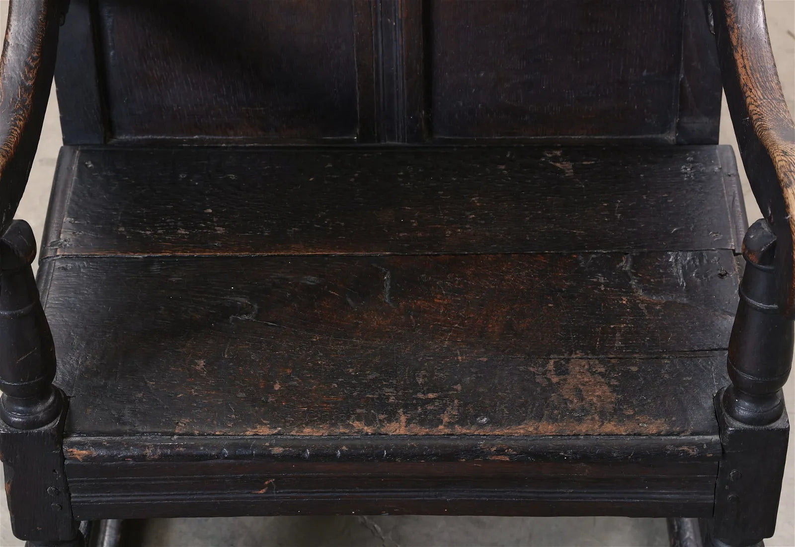 AF2-407: ANTIQUE MID 17TH C CHARLES II CARVED OAK WAINSCOT ARMCHAIR