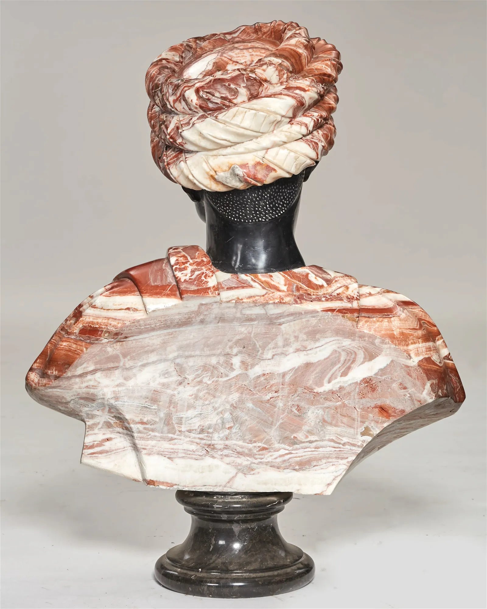 DA10-001: Early 20th Century Continental Variegated Red & Black Marble Bust of a Moor