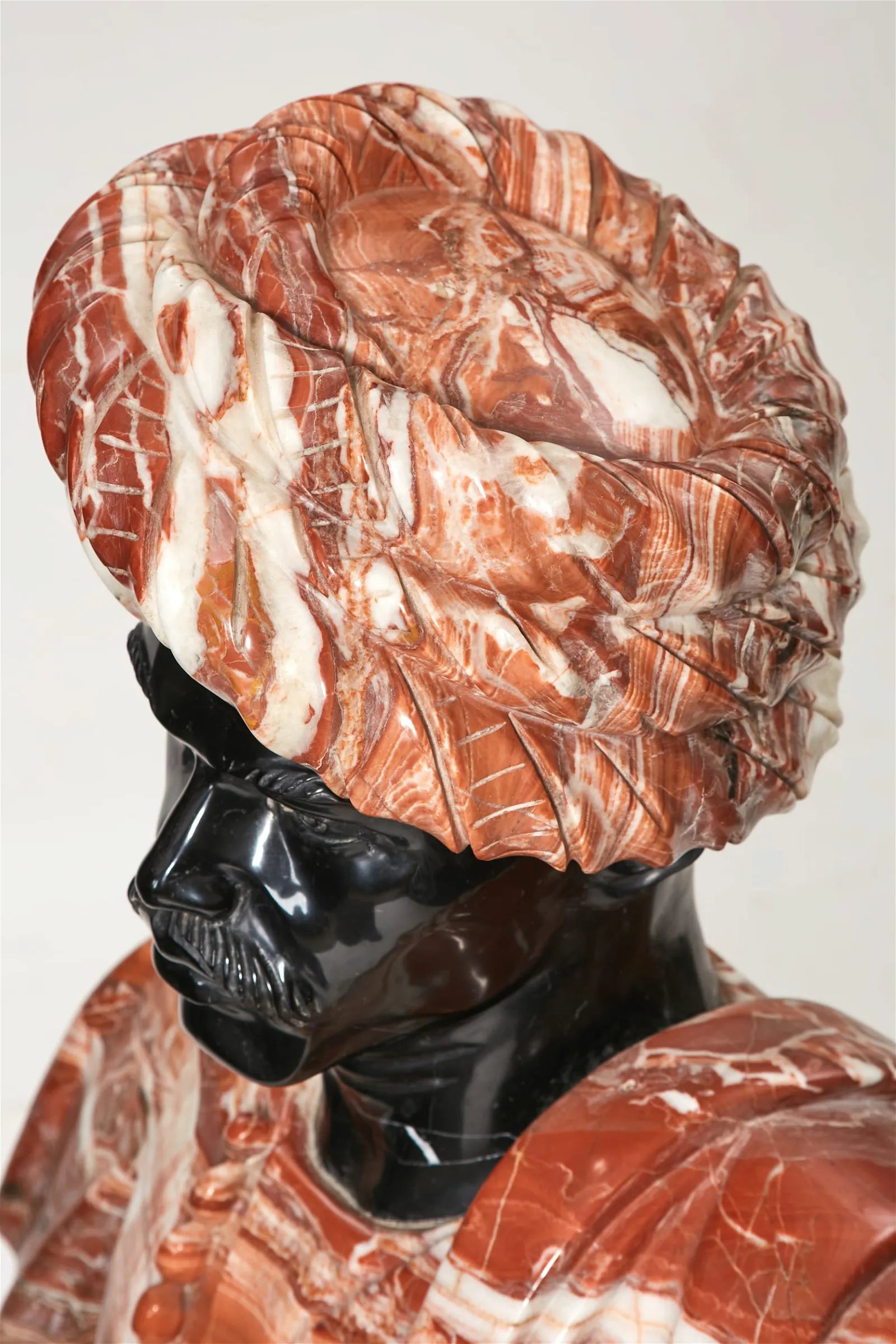 DA10-001: Early 20th Century Continental Variegated Red & Black Marble Bust of a Moor