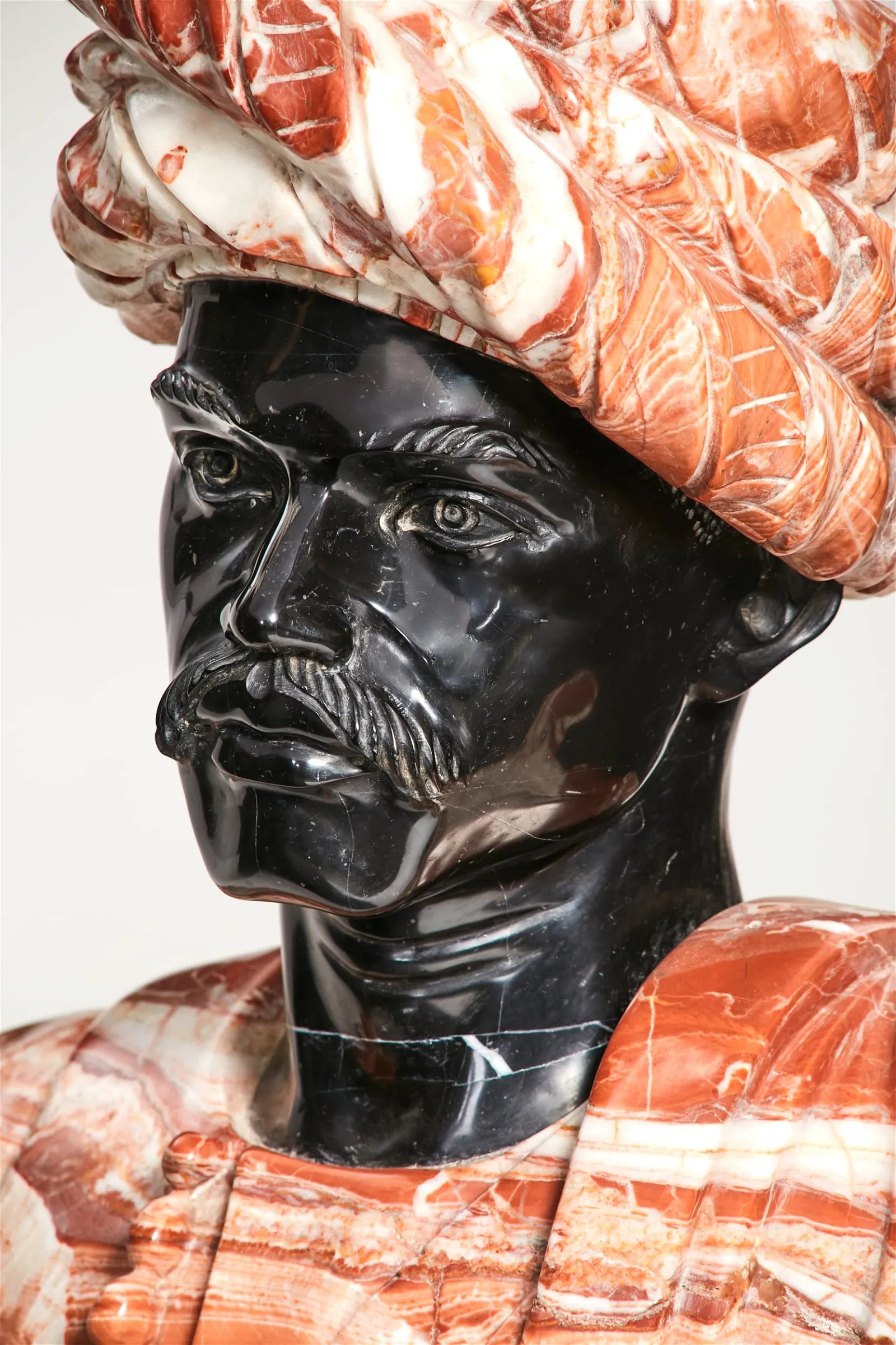 DA10-001: Early 20th Century Continental Variegated Red & Black Marble Bust of a Moor