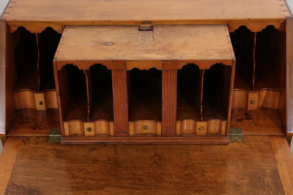 AF5-028: Antique Mid 18th Century American Queen Anne Maple Slant Front Desk on Frame