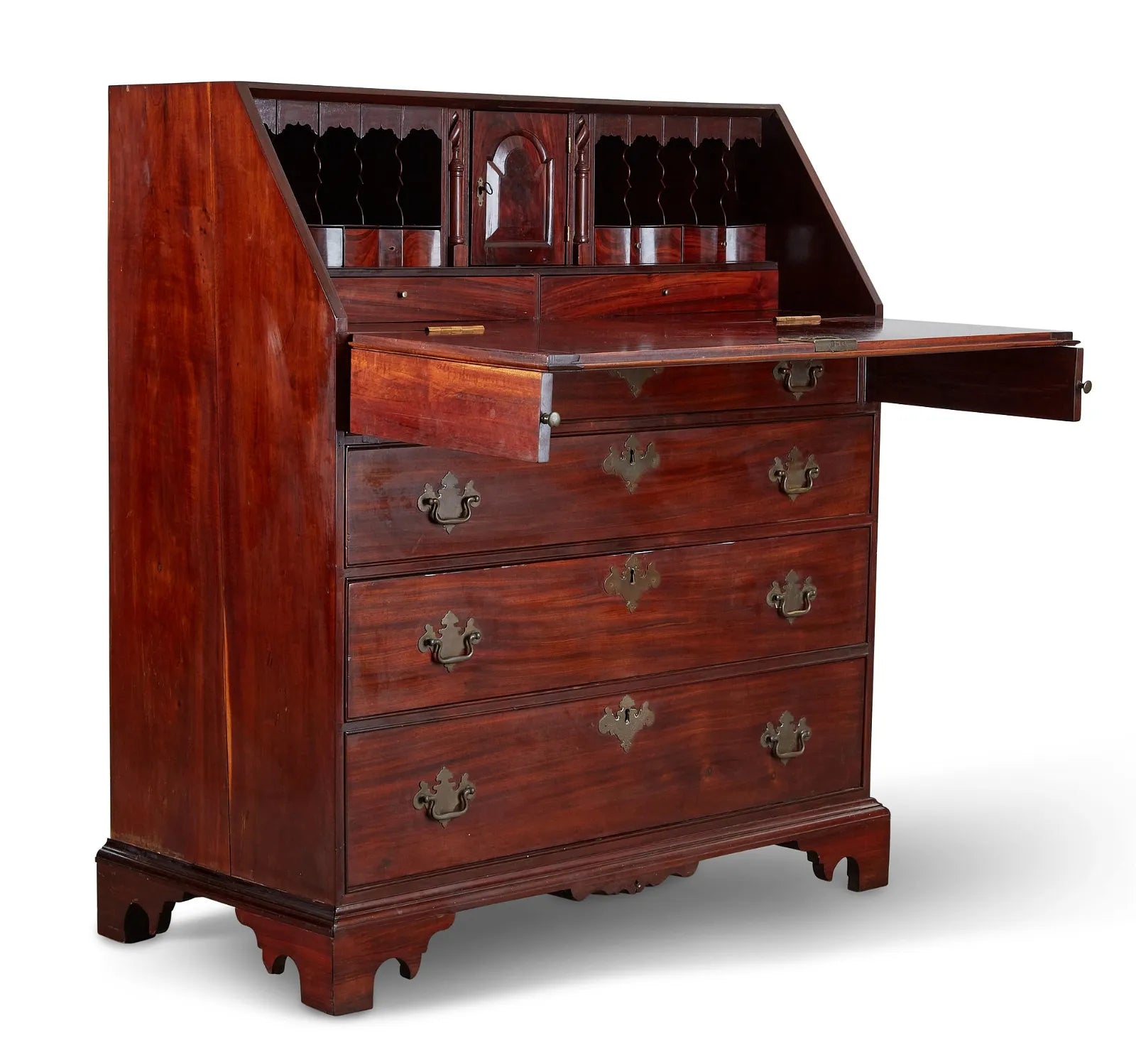 AF5-029: Antique Late 18th Century Chippendale Sabicu & Exotic Hardwood Slant Front Desk