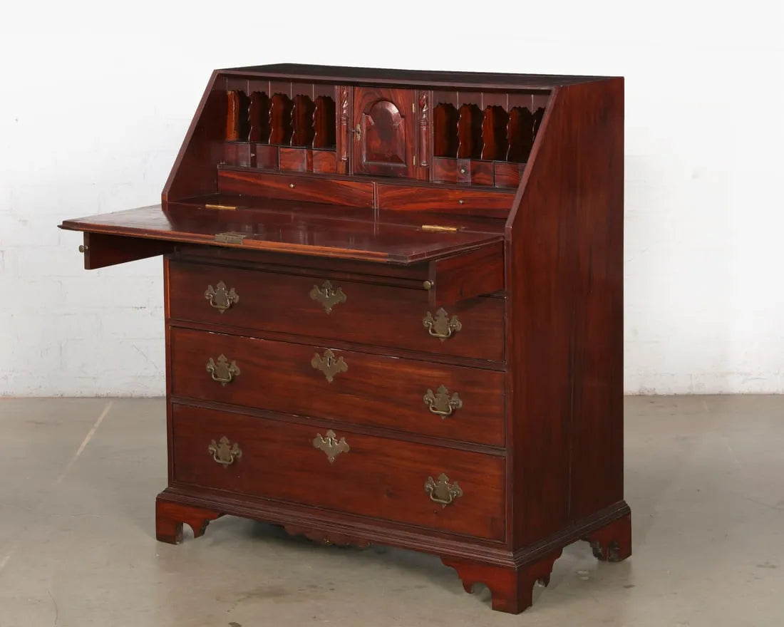 AF5-029: Antique Late 18th Century Chippendale Sabicu & Exotic Hardwood Slant Front Desk