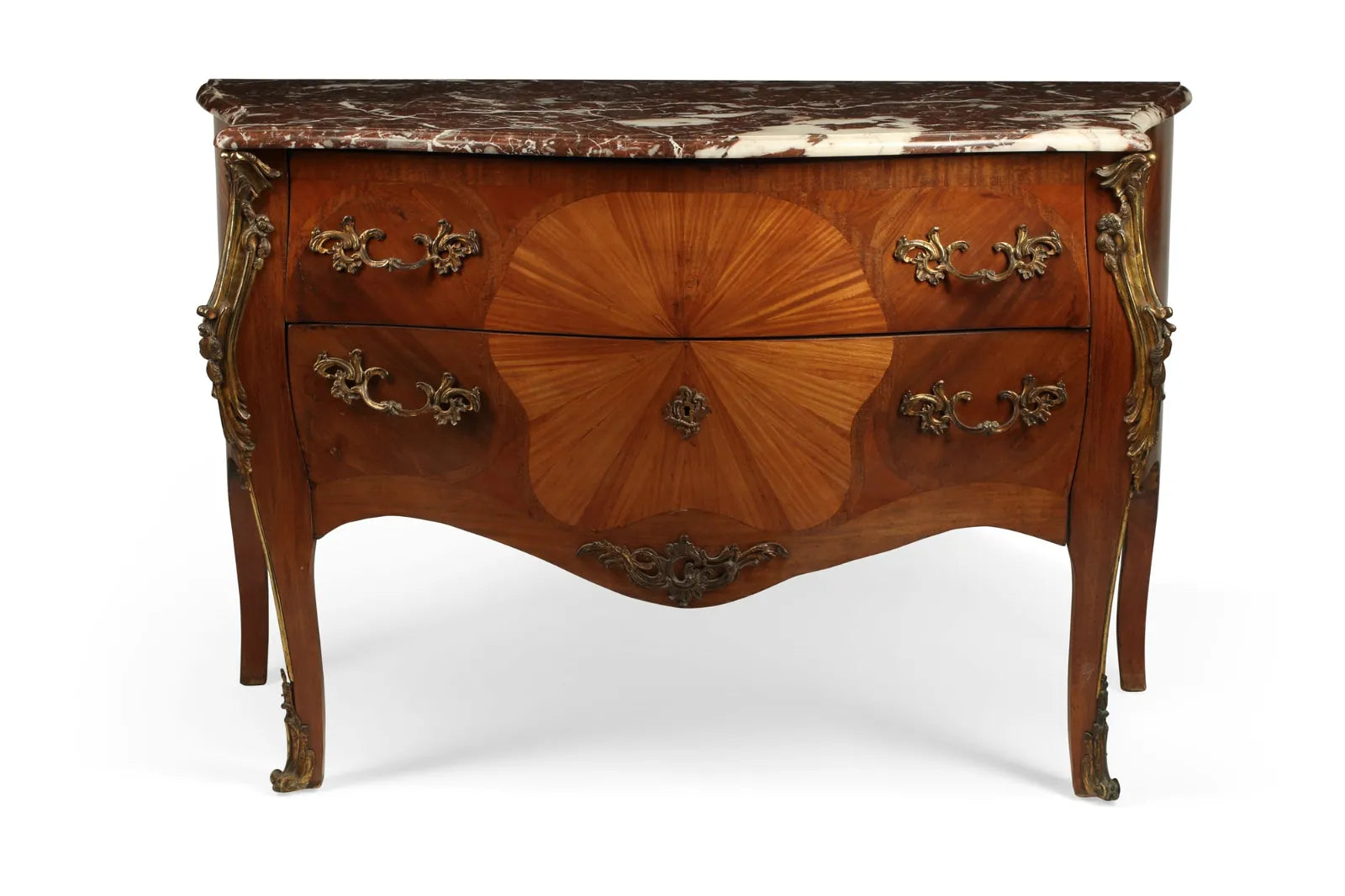 AF4-003: Antique Late 19th Century French Louis XV Style Inlaid Satinwood & Mahogany Marquetry Commode