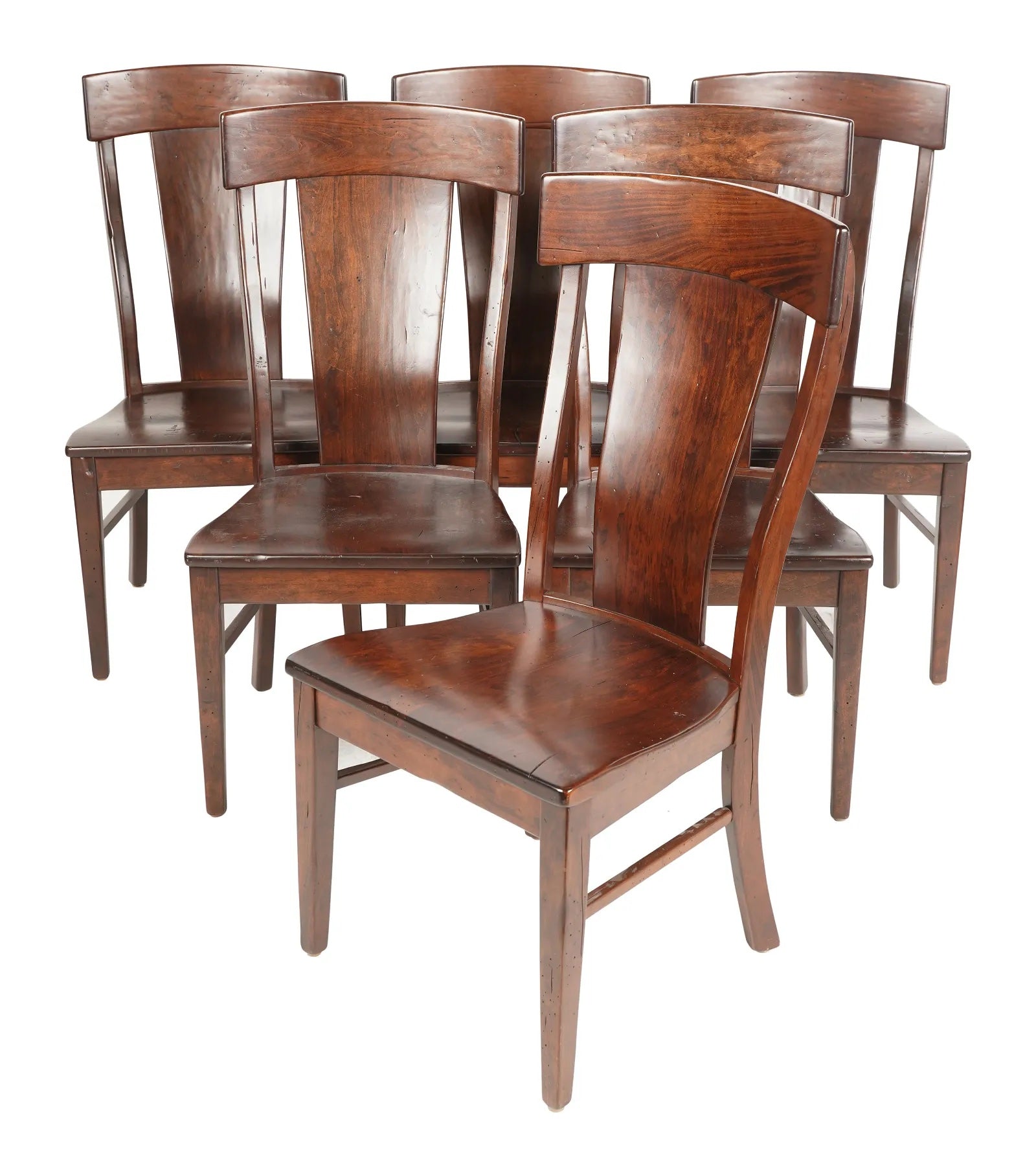 AF2-412: Vintage Set of Six Simply Amish Cherry Wood T-Back Dining Chairs