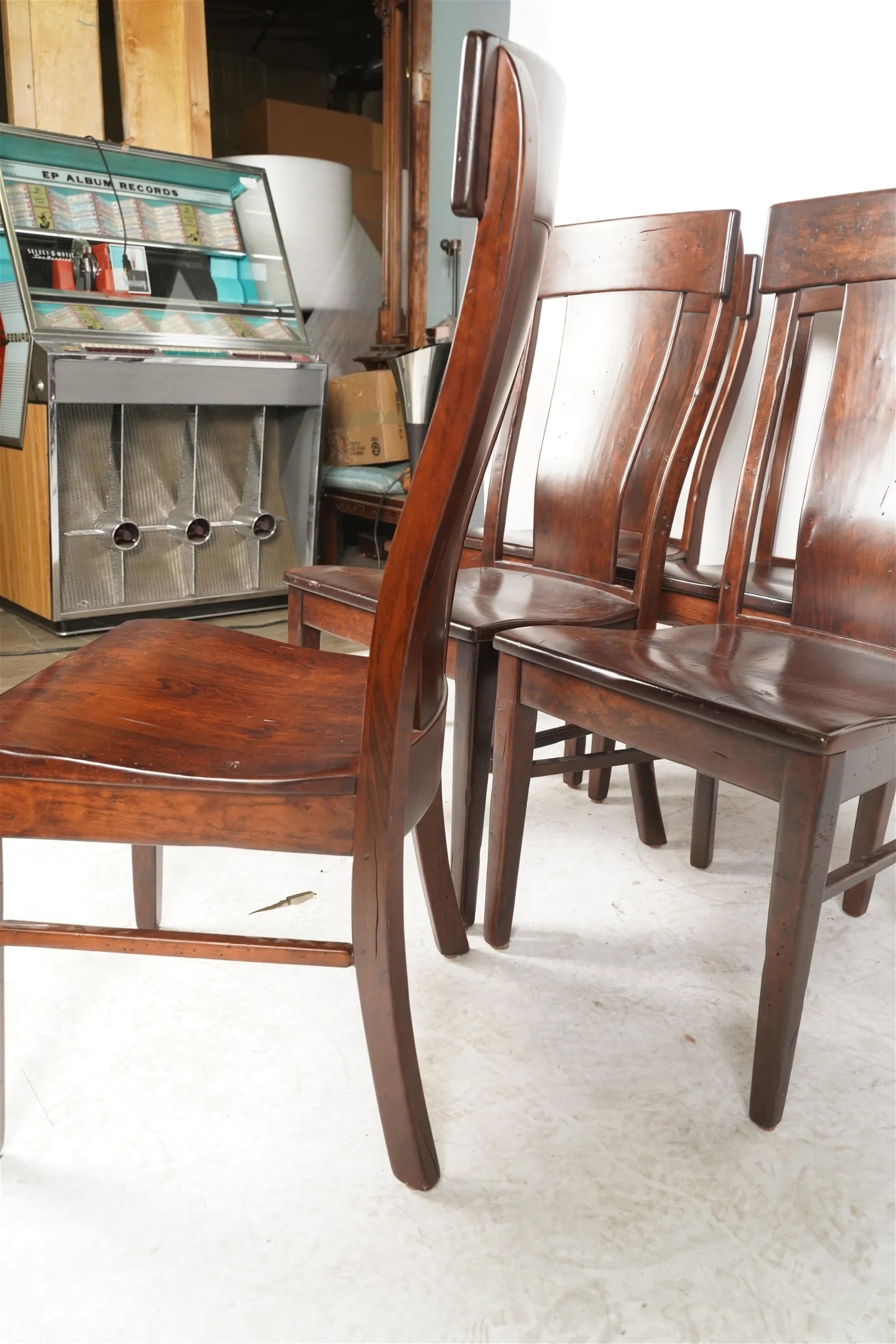 AF2-412: Vintage Set of Six Simply Amish Cherry Wood T-Back Dining Chairs