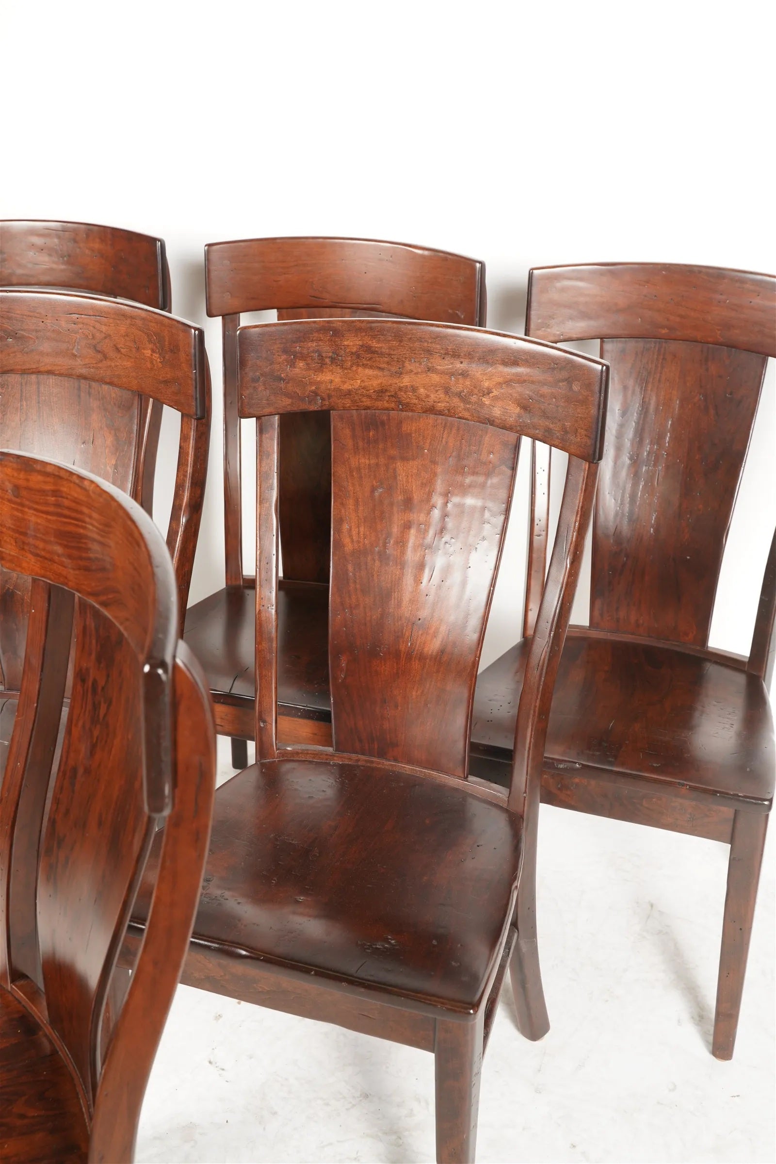 AF2-412: Vintage Set of Six Simply Amish Cherry Wood T-Back Dining Chairs