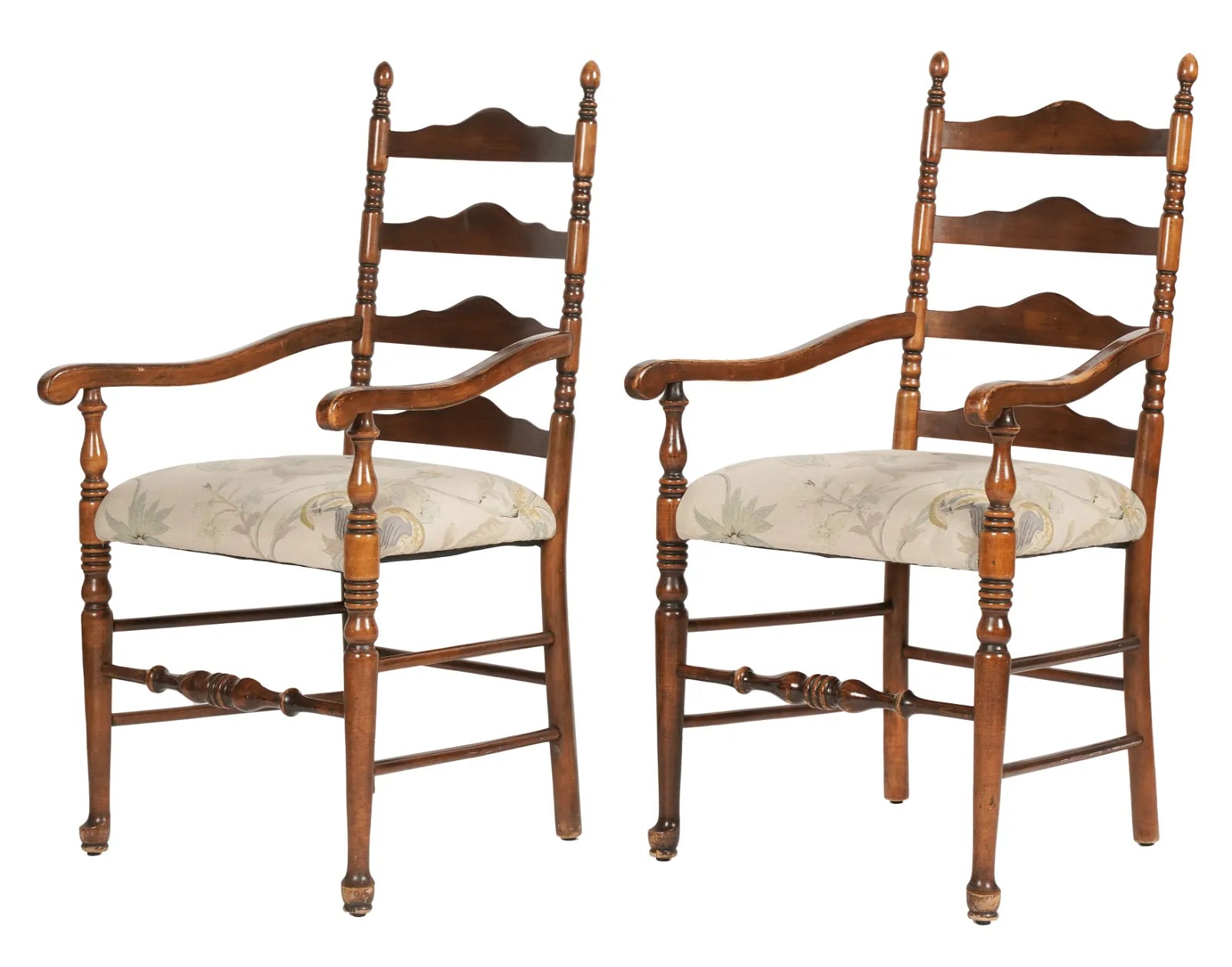 AF2-414: Pair of Late 20th C American Colonial Style Ladderback Armchairs W/ Upholstered Seat
