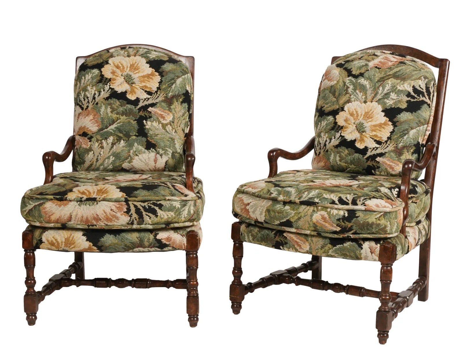 AF2-415: Pair of Late 20th Century French Provincial Style Upholstered Arm Chairs