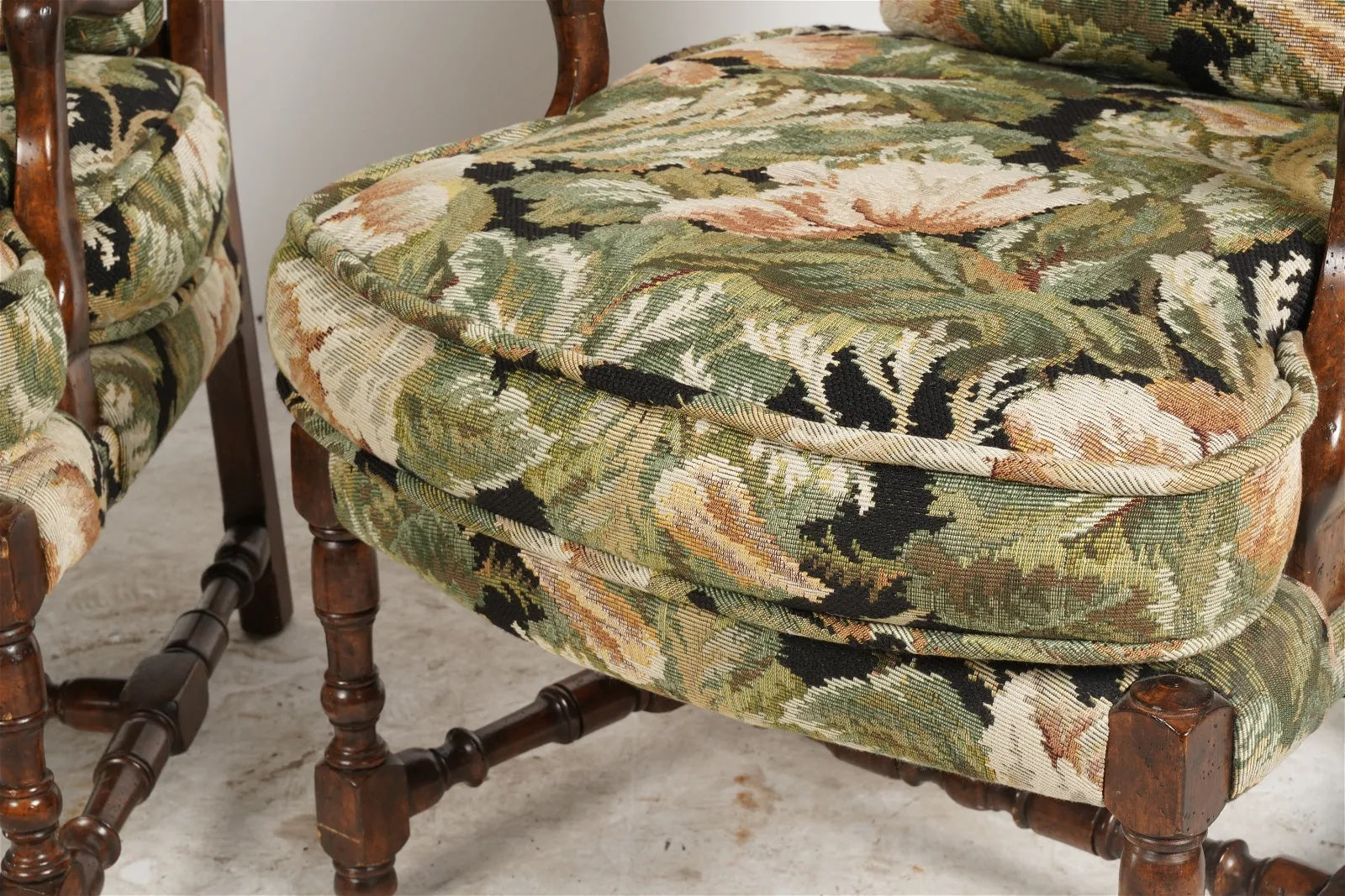 AF2-415: Pair of Late 20th Century French Provincial Style Upholstered Arm Chairs