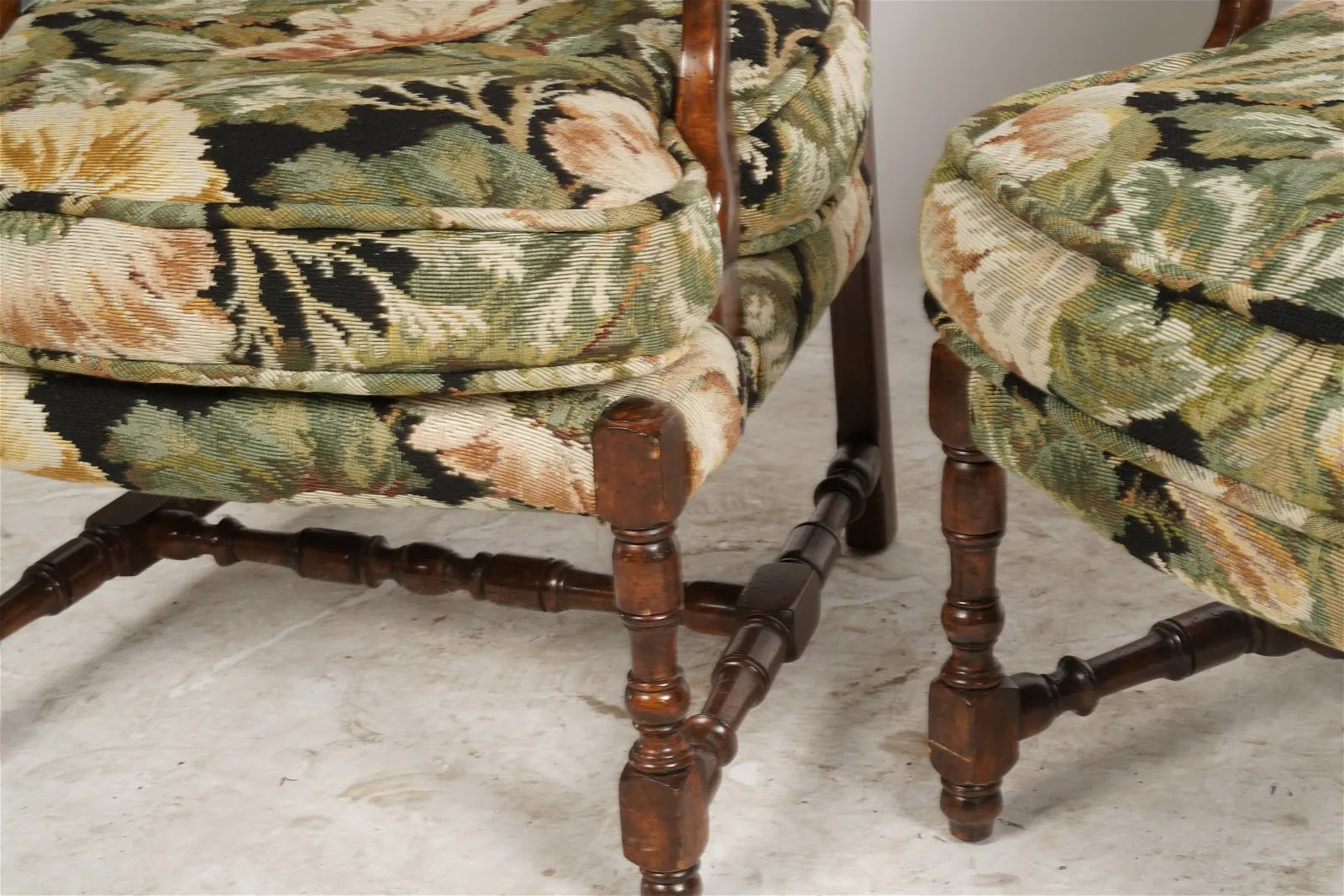 AF2-415: Pair of Late 20th Century French Provincial Style Upholstered Arm Chairs