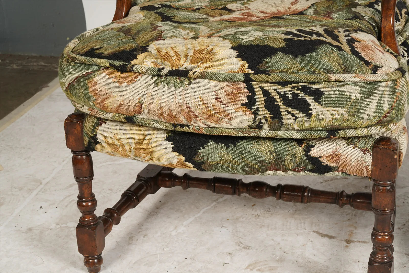 AF2-415: Pair of Late 20th Century French Provincial Style Upholstered Arm Chairs