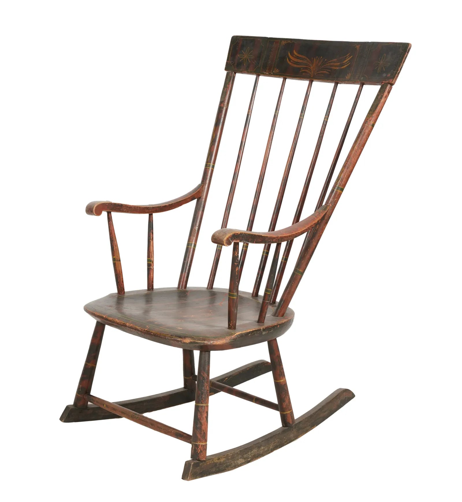 AF2-416: Antique Late 18th Century Paint Decorated American Rod Back Windsor Rocking Chair