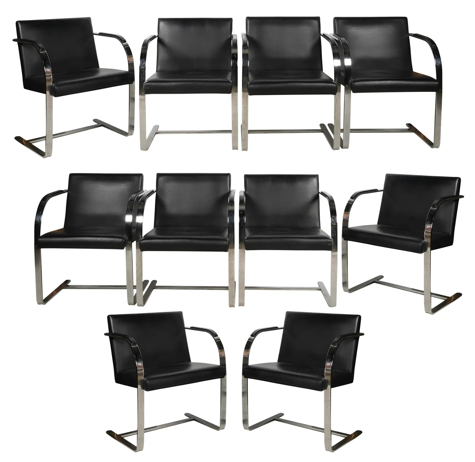 AF2-417: Vintage Set of 10 Modernist Mies Van Der Rohe Brno Style Flat Bar Chairs