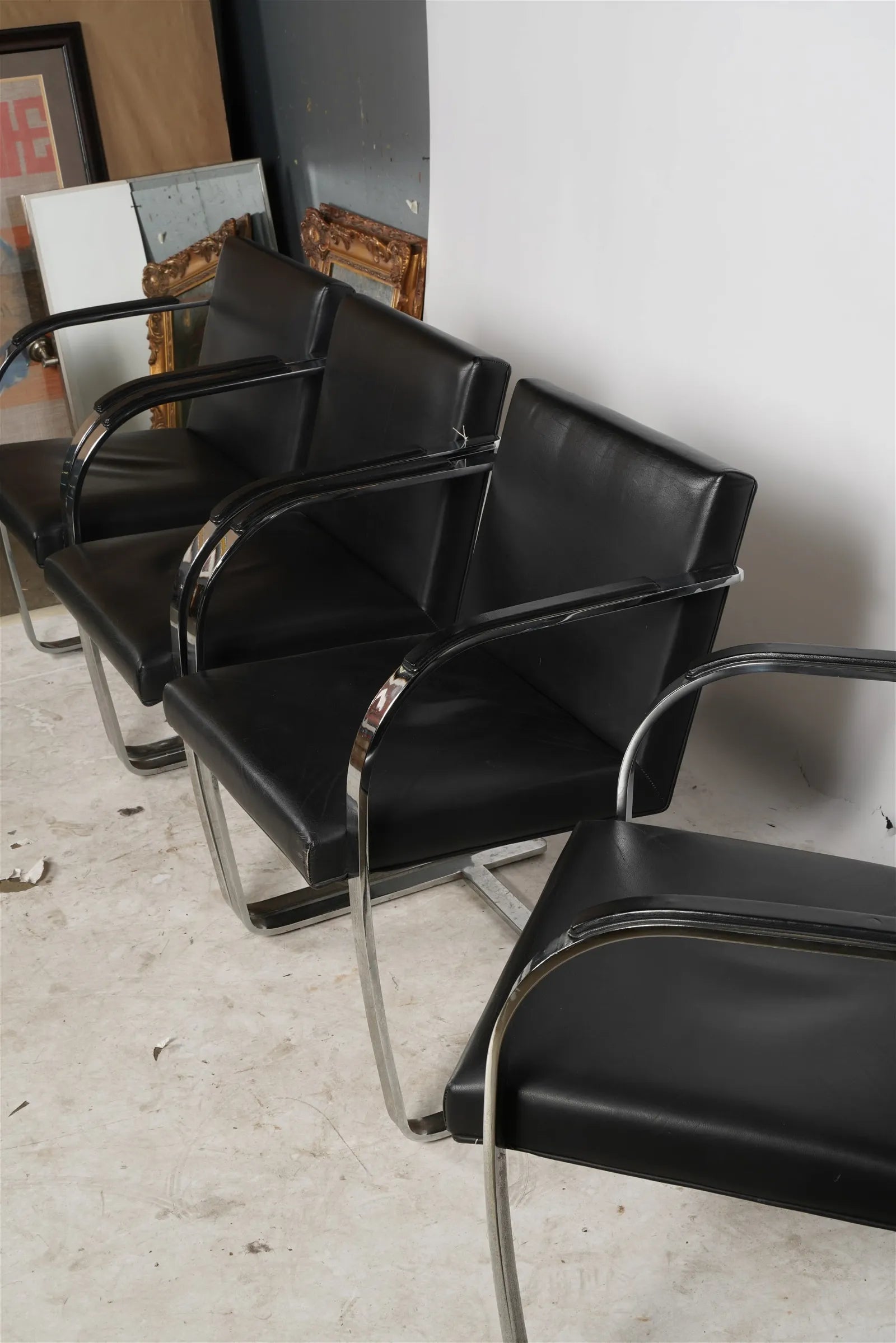 AF2-417: Vintage Set of 10 Modernist Mies Van Der Rohe Brno Style Flat Bar Chairs