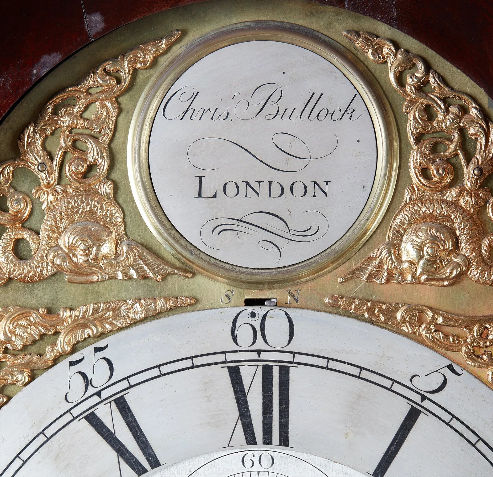 TK1-035: English George III mahogany tall case clock, Christopher Bullock, London Late 18th Century