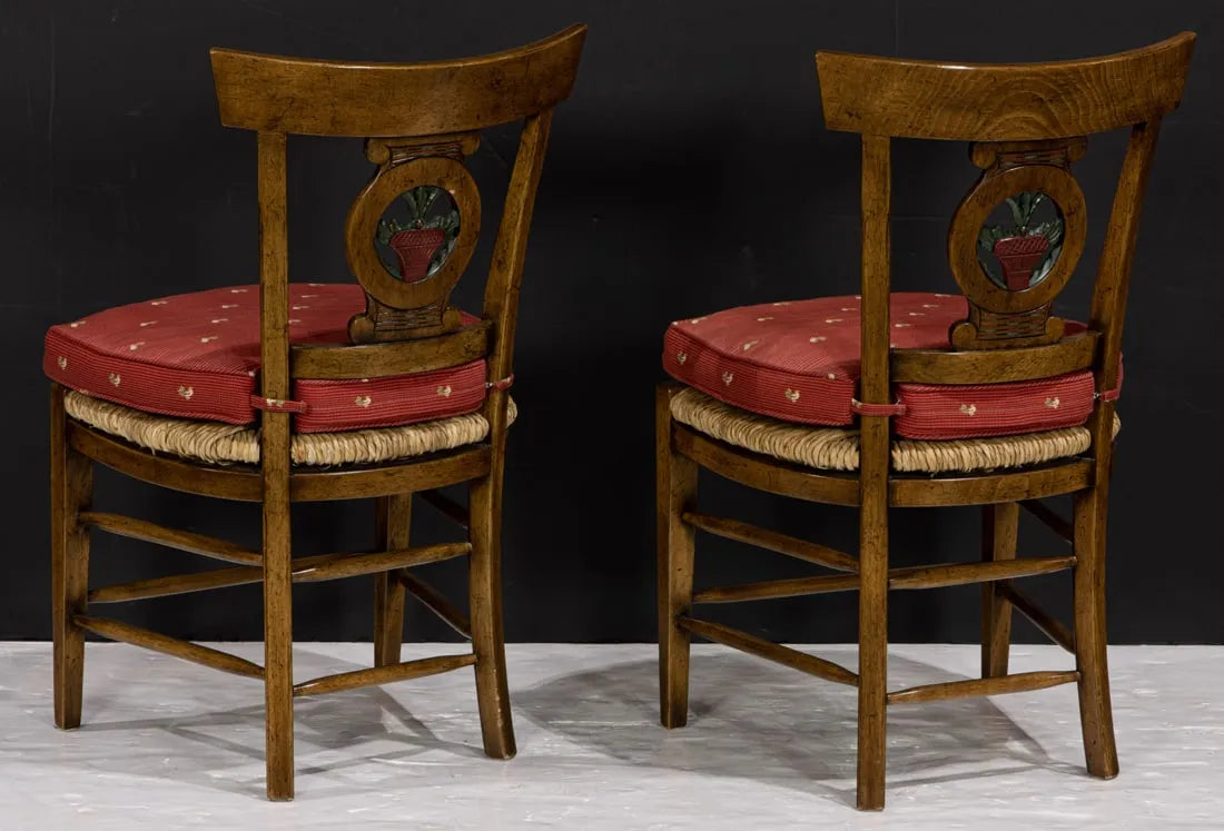 AF2-363: Vintage Pair of Late 20th Century William Switzer French Provincial Side Chairs w/ Rush Seats