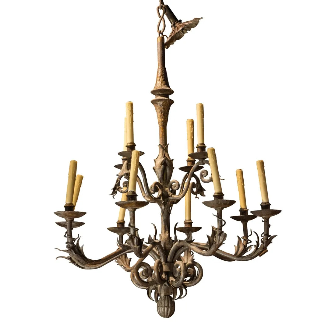 Late 20th Century Spanish Baroque Wrought Iron Nine Light Chandelier | Work of Man