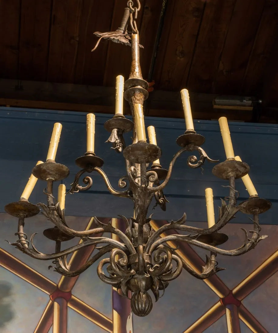 AL1-071: Late 20th Century Spanish Baroque Wrought Iron Nine Light Chandelier